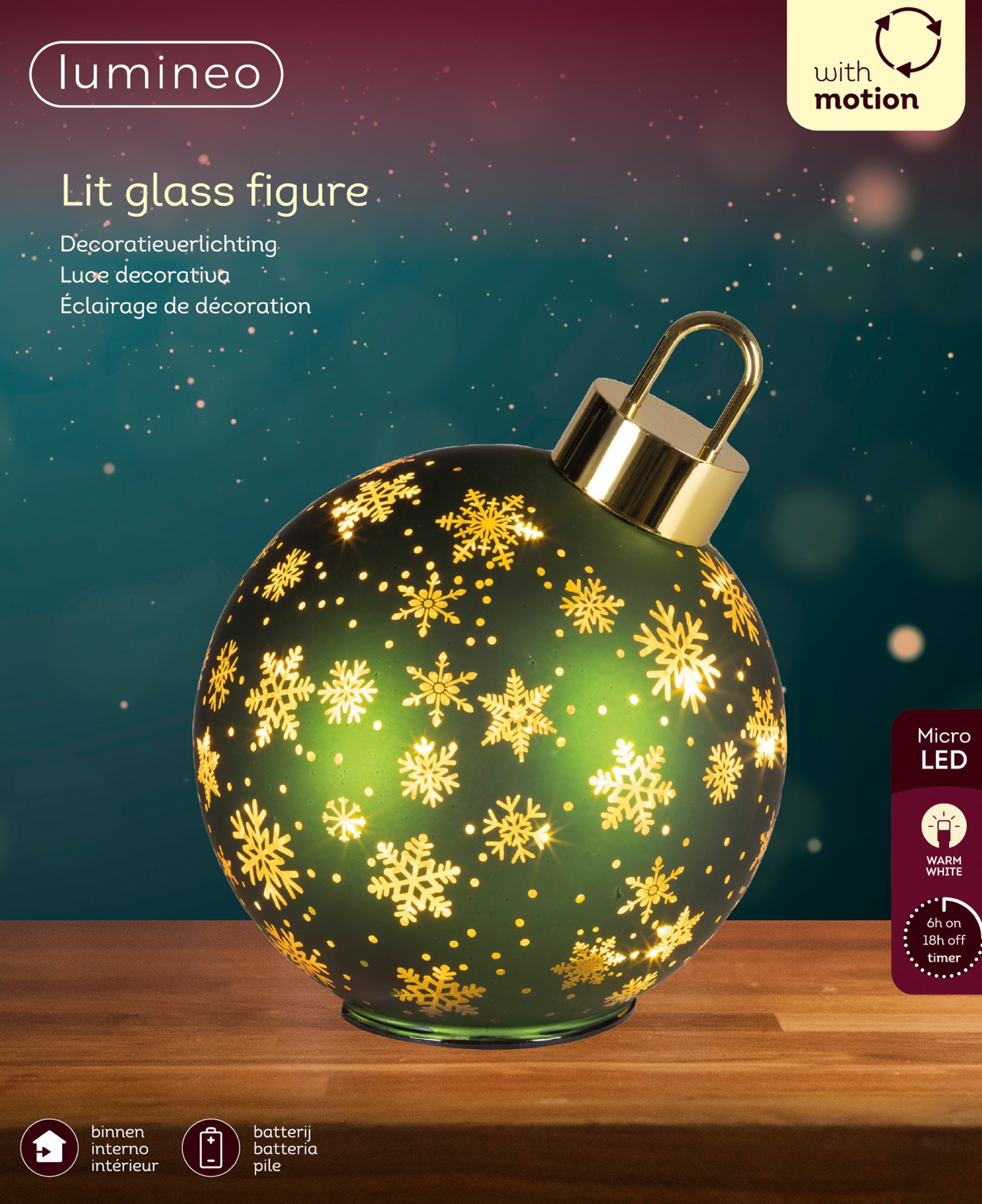 Deco Kerstbal Micro LED Groen 18x23 cm - Glas - 25 leds - Warm White - IP20 - op Batterijen