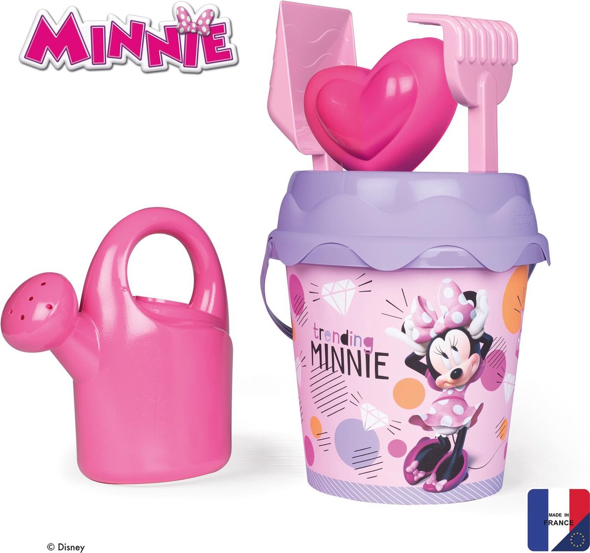 Smoby Disney Minnie Emmerset met Gieter, Schop, Rakel, Zeef en Zandvorm