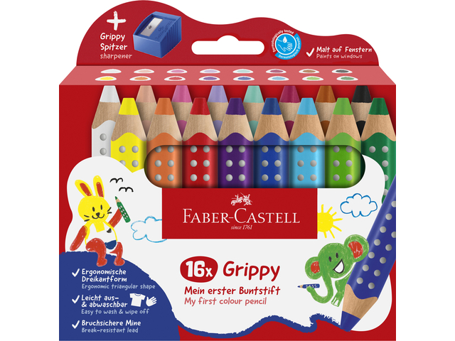 Faber Castell Kleurpotlood Grippy XXL Jumbo 16 stuks + Slijper