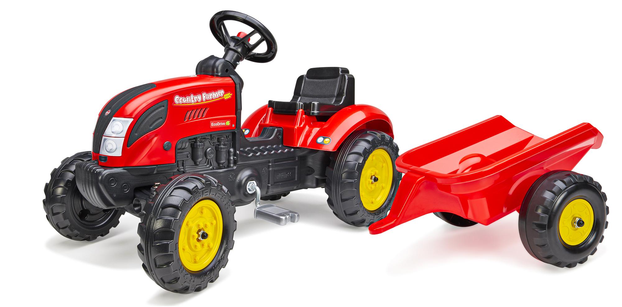 Falk Country Farmer Pedaaltractor Rood met Aanhangwagen, 123 cm, 2/5 Jaar