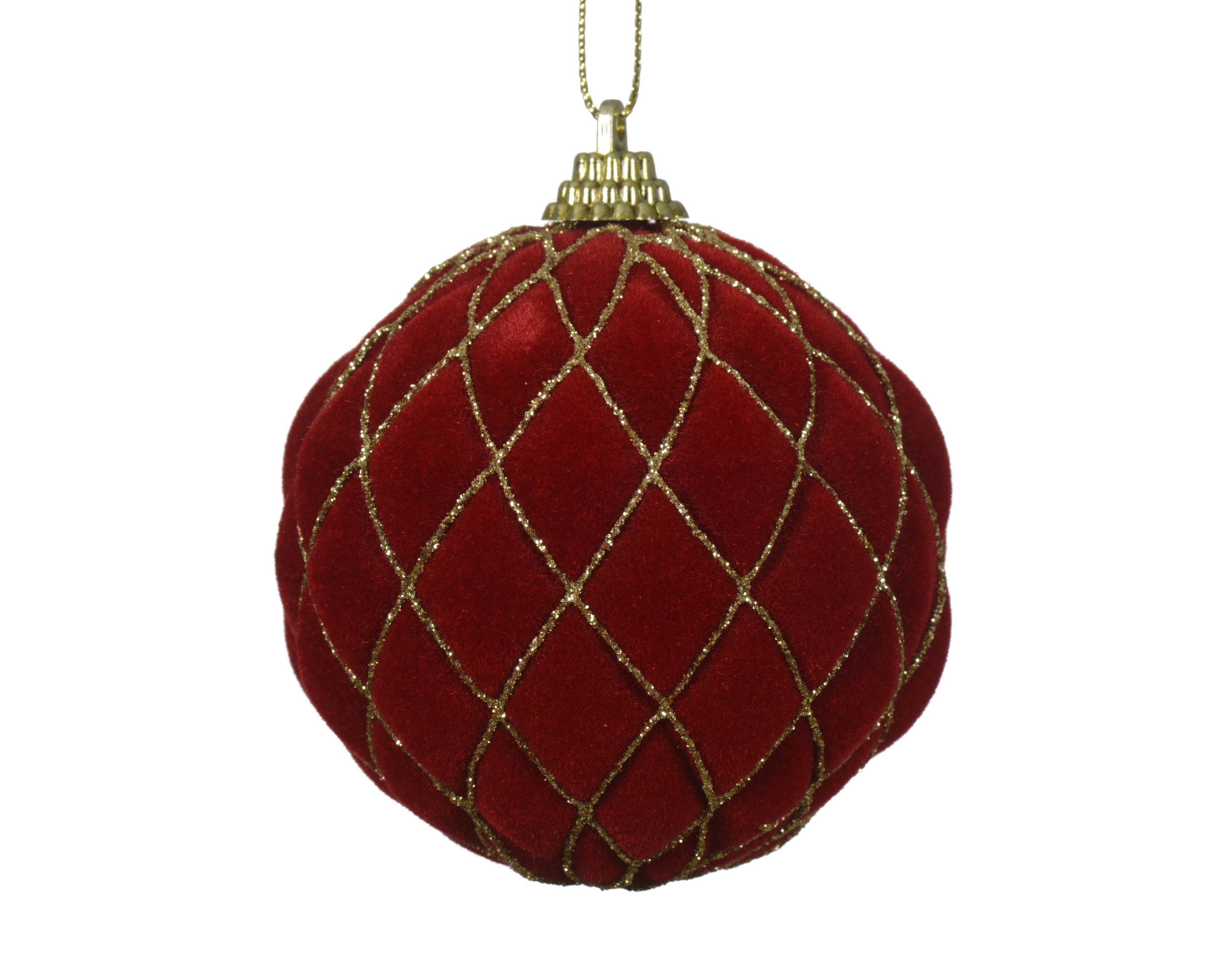 Kerstbal PLC Kerstrood 8cm met Gouden Ruiten