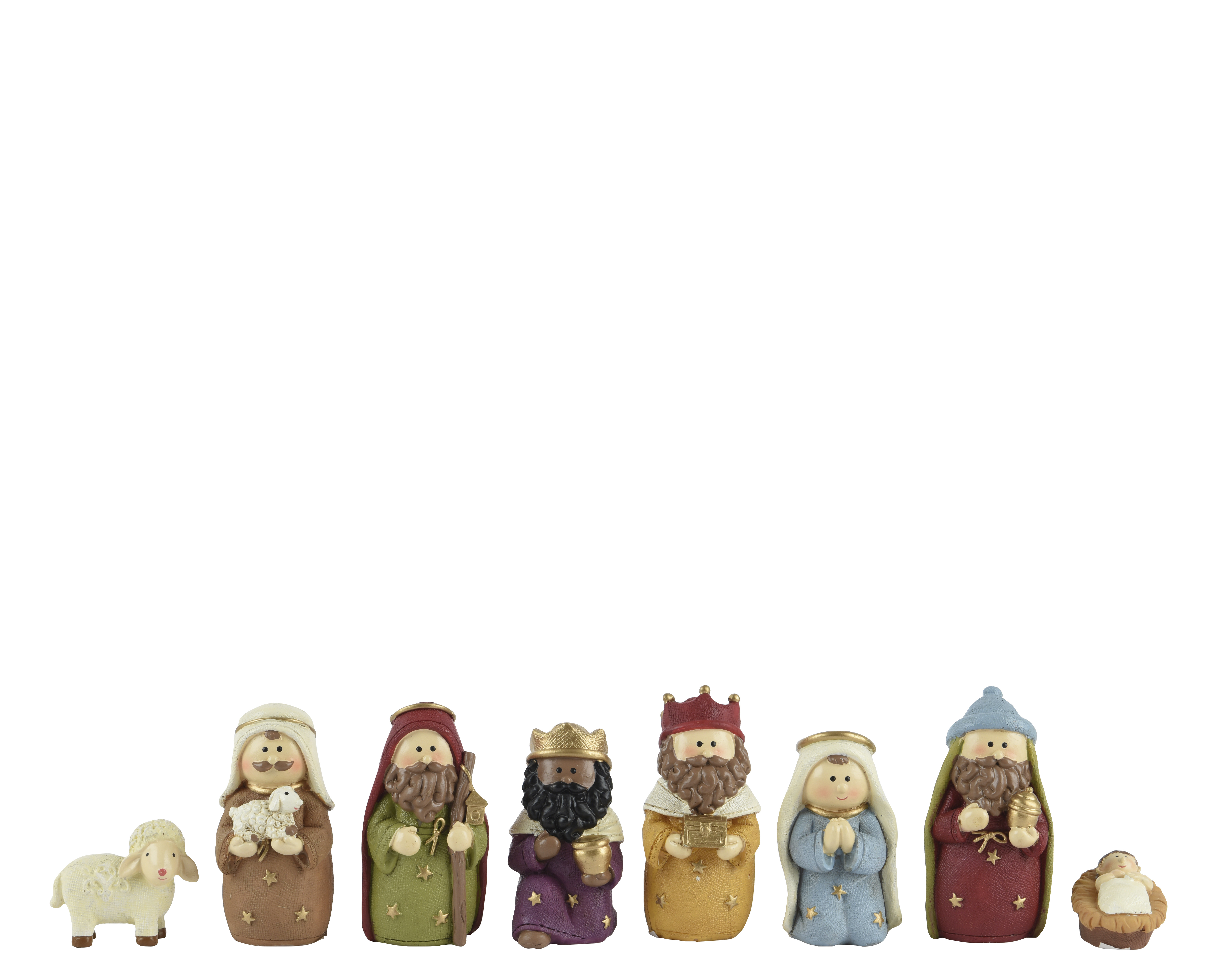 Kerstgroep 9.5cm - 9 stuks -   Multicolor - Polyresin - Maria/Joseph/Jezus/Sheep/Shepherd/3 King
