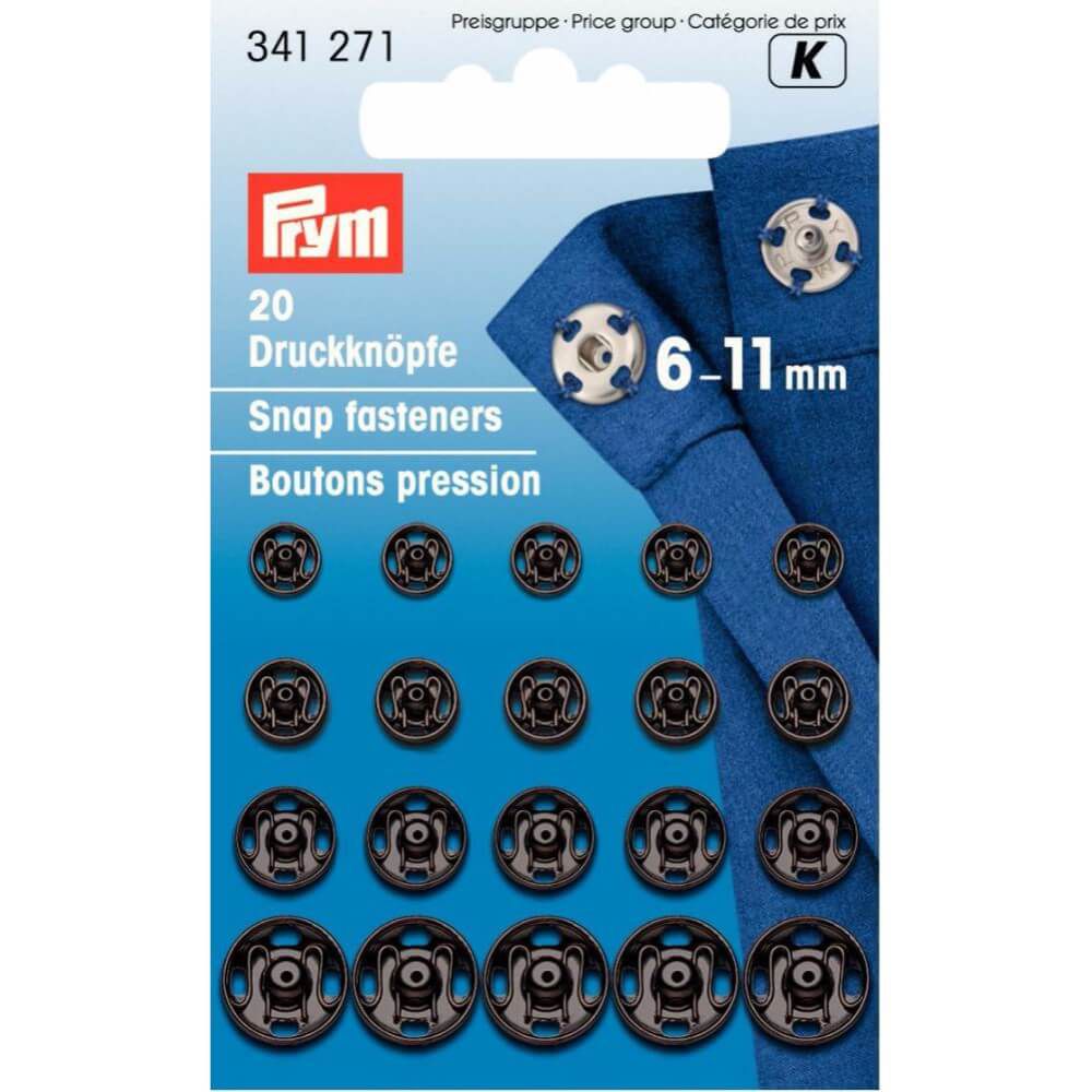 Prym Aannaaidrukknoop Messing 6-11 mm Zwart - 20 stuks