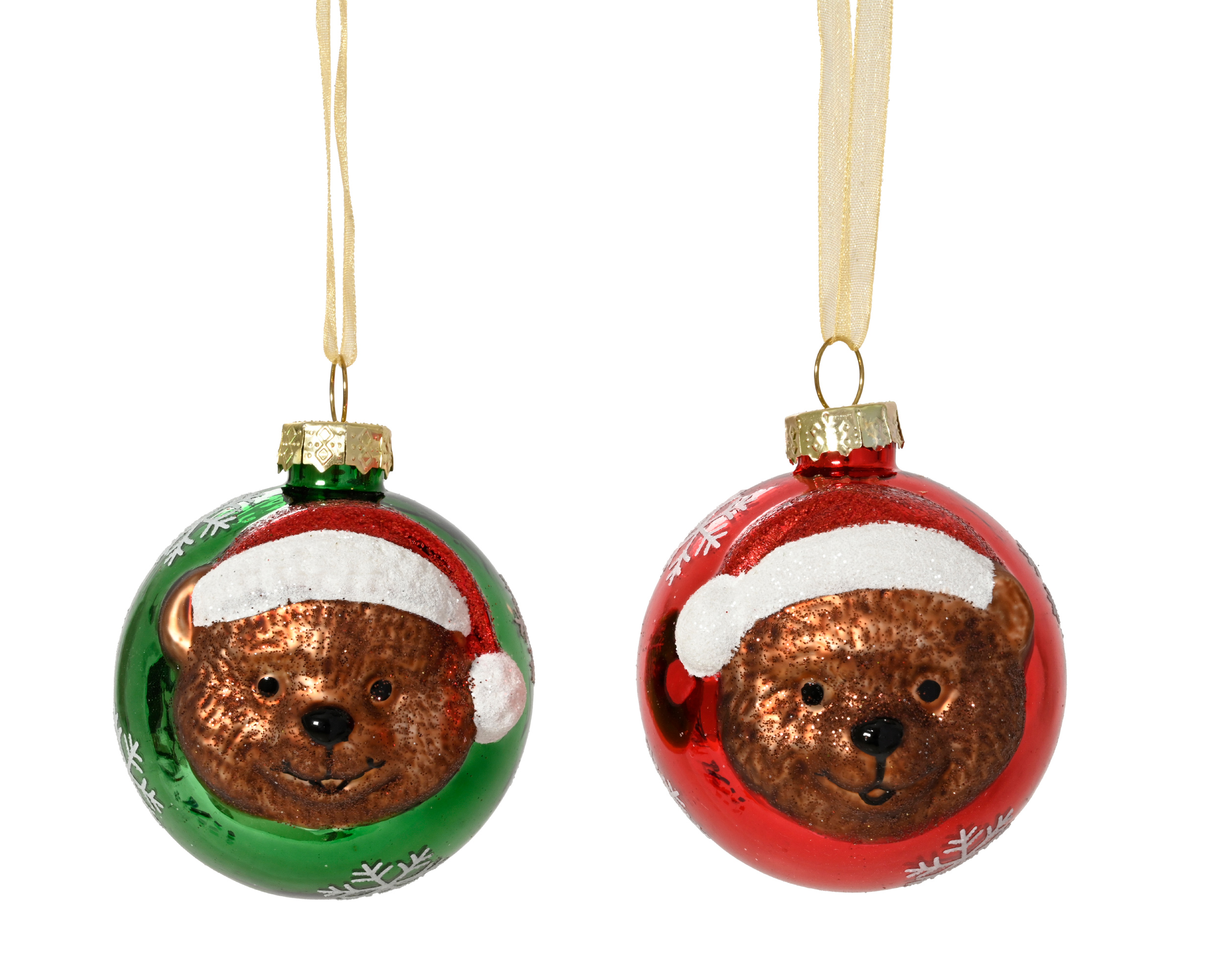 Kerstbal Glas 8cm met Beer - assorti - prijs per stuk