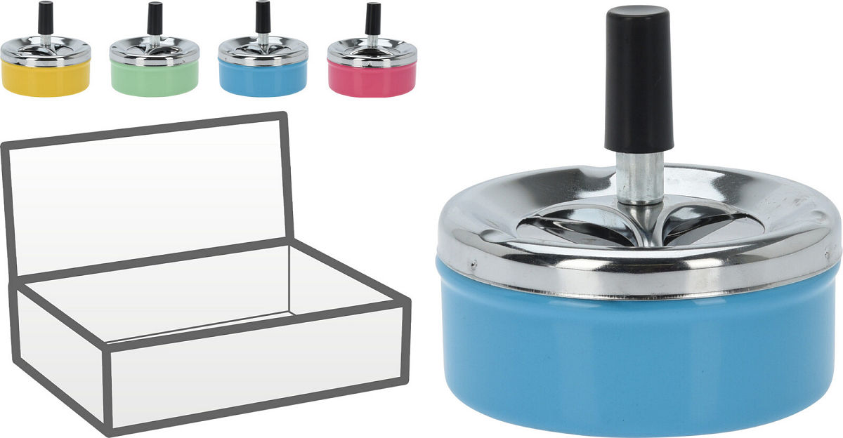 Asbak Druksysteem Metaal 9x9.5 cm - assorti - prijs per stuk