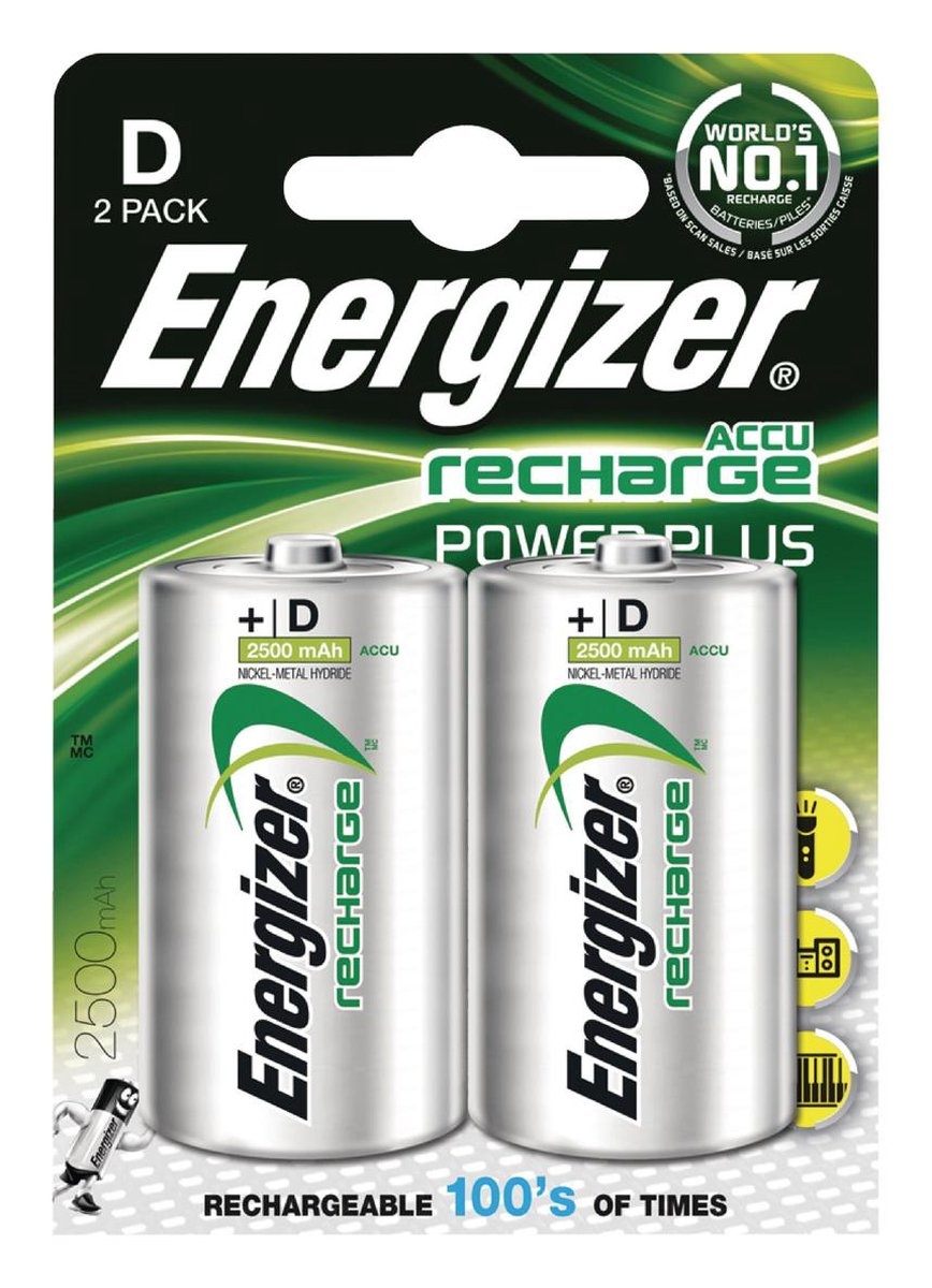 Energizer Heroplaadbare D Batterij HR20 Powerplus 2500 mAh - 2 stuks op blister