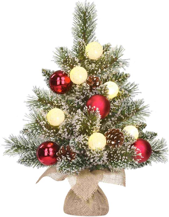 Kerstboom Kaprun LED Green Frosted 45x33 cm - 36 Tips - 8 Lights - in Jute Zak - PVC