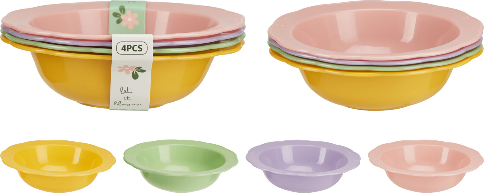 Bowl 300ml set 4 stuks - PP - 16x4.3 cm - Verschillende Kleuren in Set