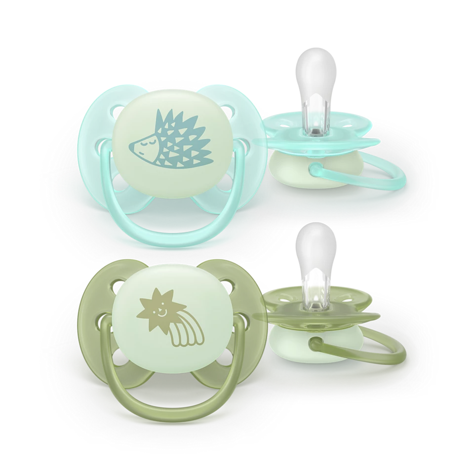 Philips Avent Fopspeen Ultra Soft Night Groen-Khaki +0 maand - 2 stuks