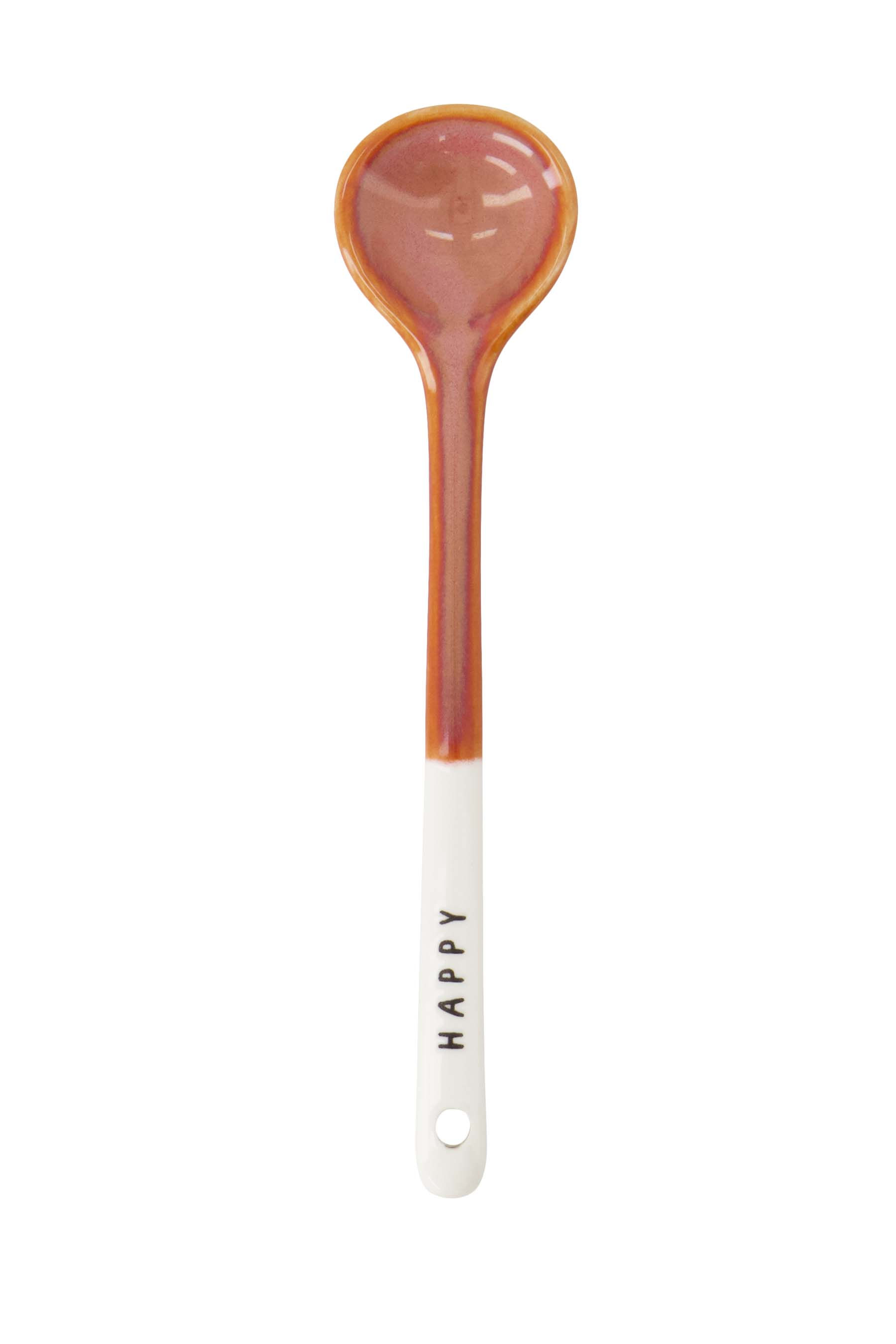 Zusss Lepel Keramiek Happy Wit-Burgundy 13 cm