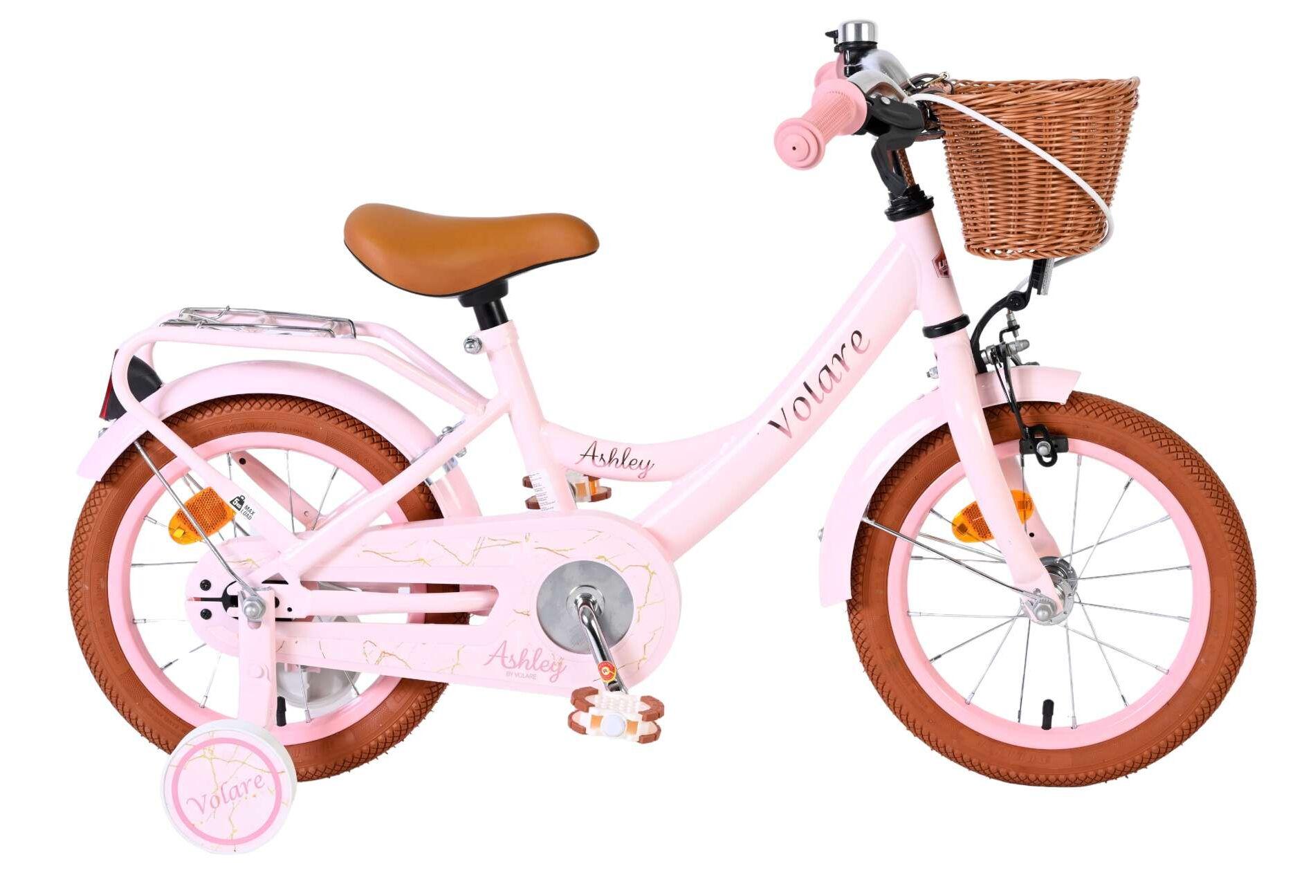 Volare Ashley Kinderfiets Roze Handrem+Terugtraprem met Mandje 14 inch