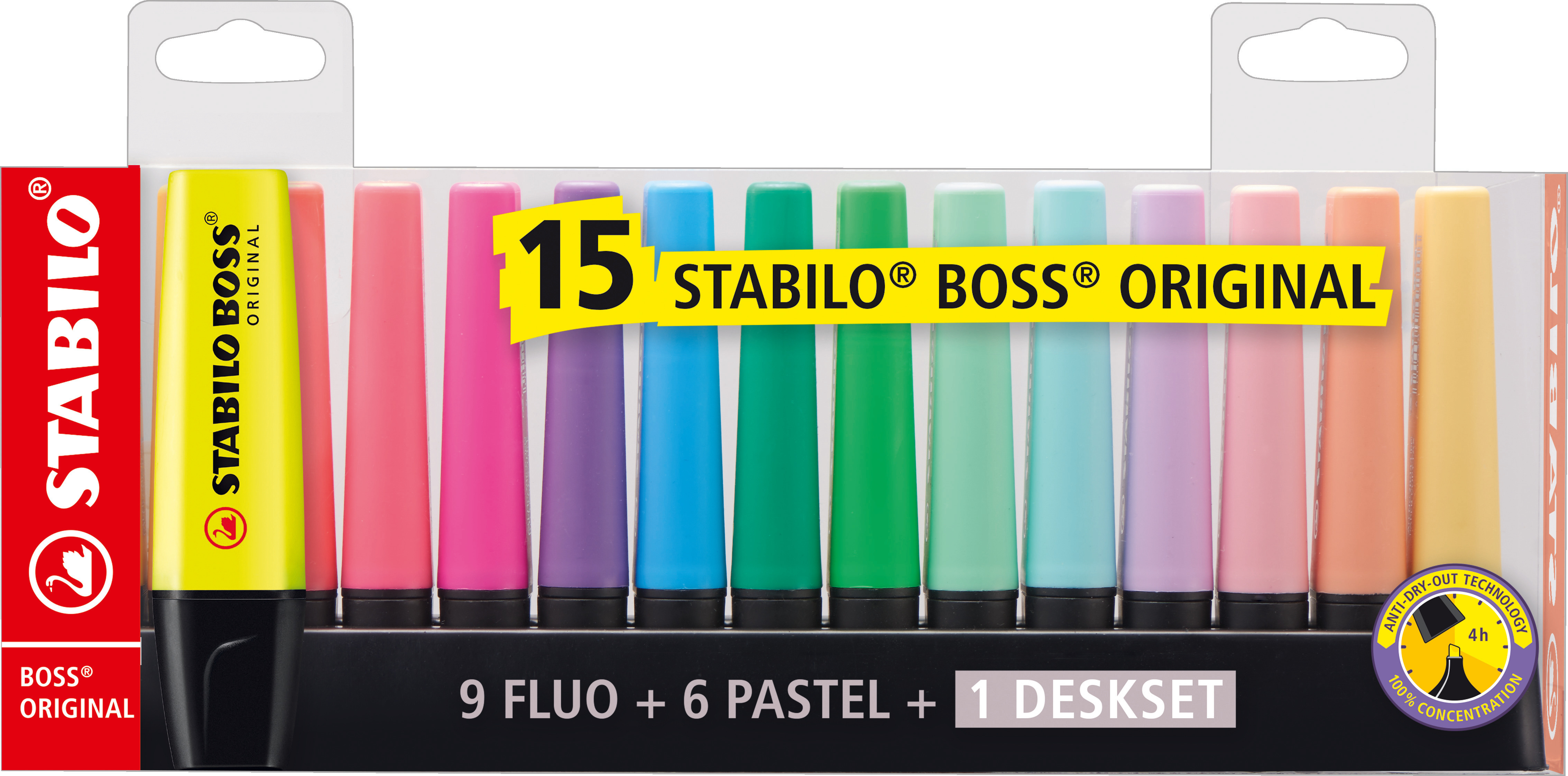 STABILO BOSS Markeerstift Original 15 stuks - assorti - Deskset
