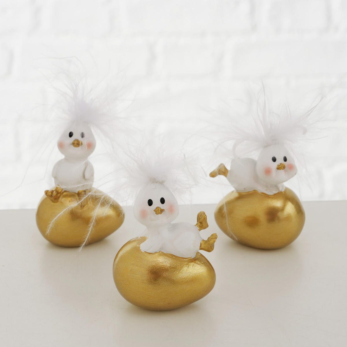 Kip Chicky Wit/Goud 5cm - assorti - prijs per stuk
