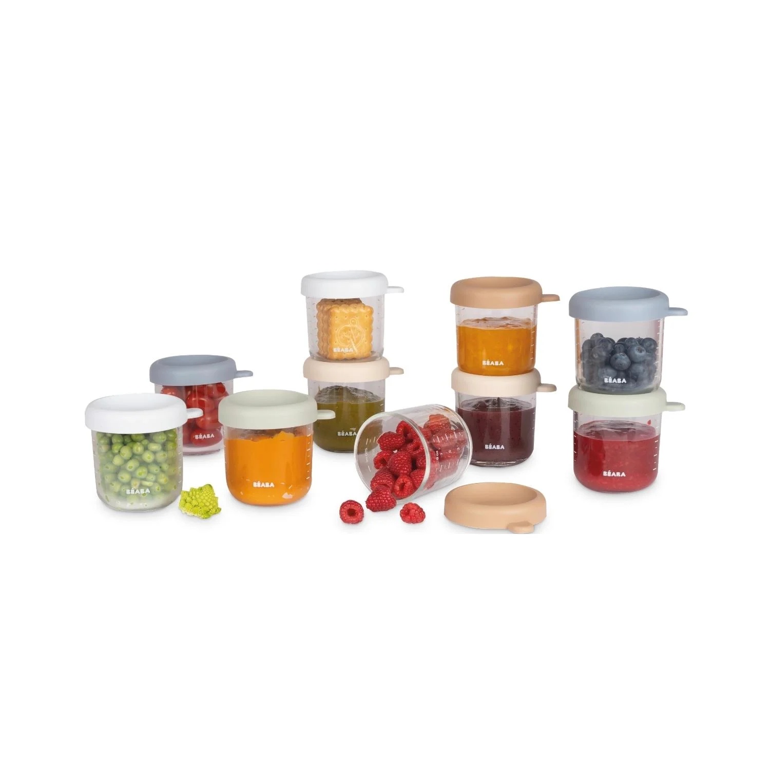 Beaba Voorraadpot Glas Naturel Color Mix 250 ml - 10 stuks