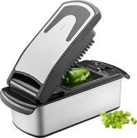 Gefu Blokjes- en Reepjessnijder Treppo 2.0 met Deksel & 3 Inzetstukken - 27x11.5x11 cm - RVS