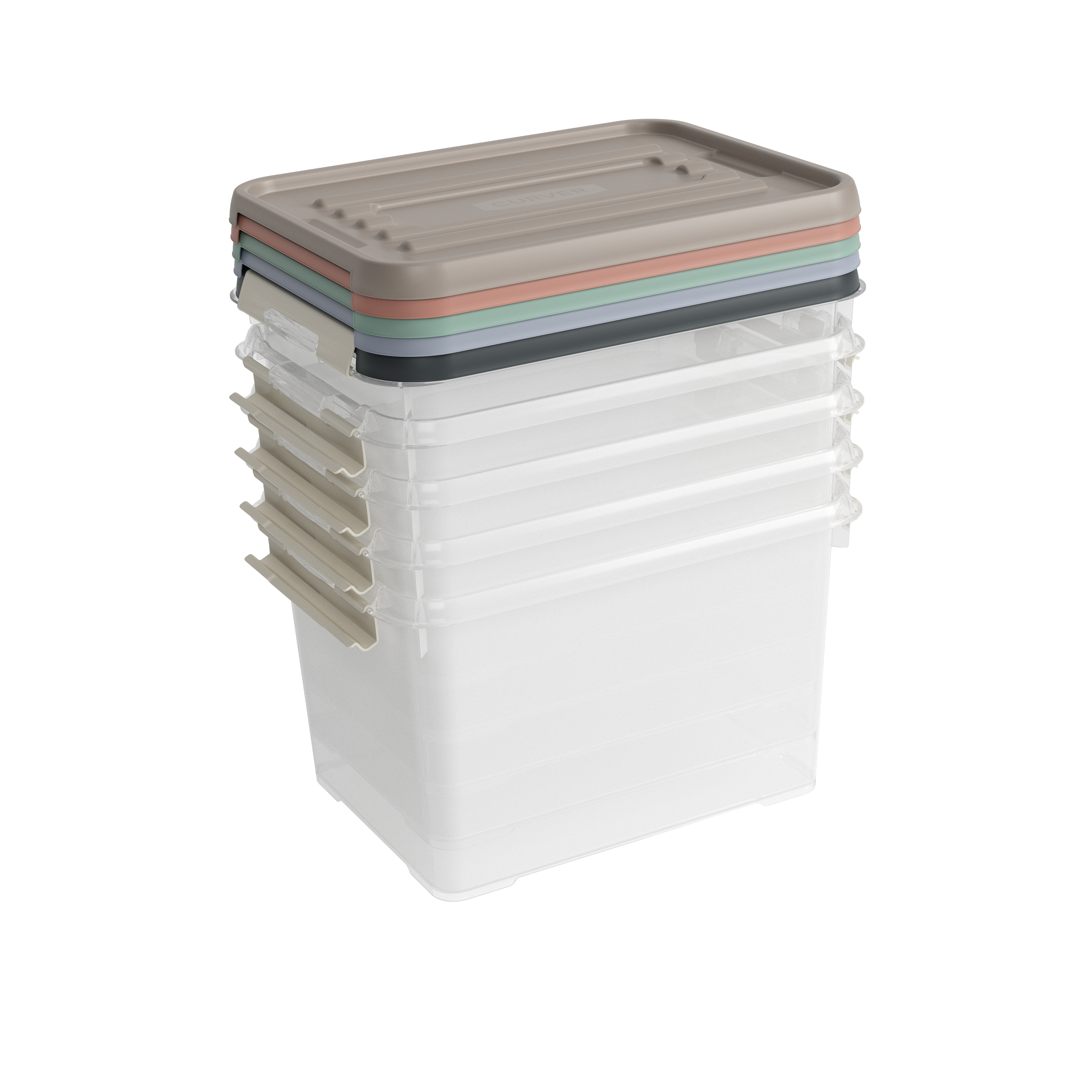 Curver Opbergbox Handy+ 20l 5 stuks - Mix Kleur van Deksels