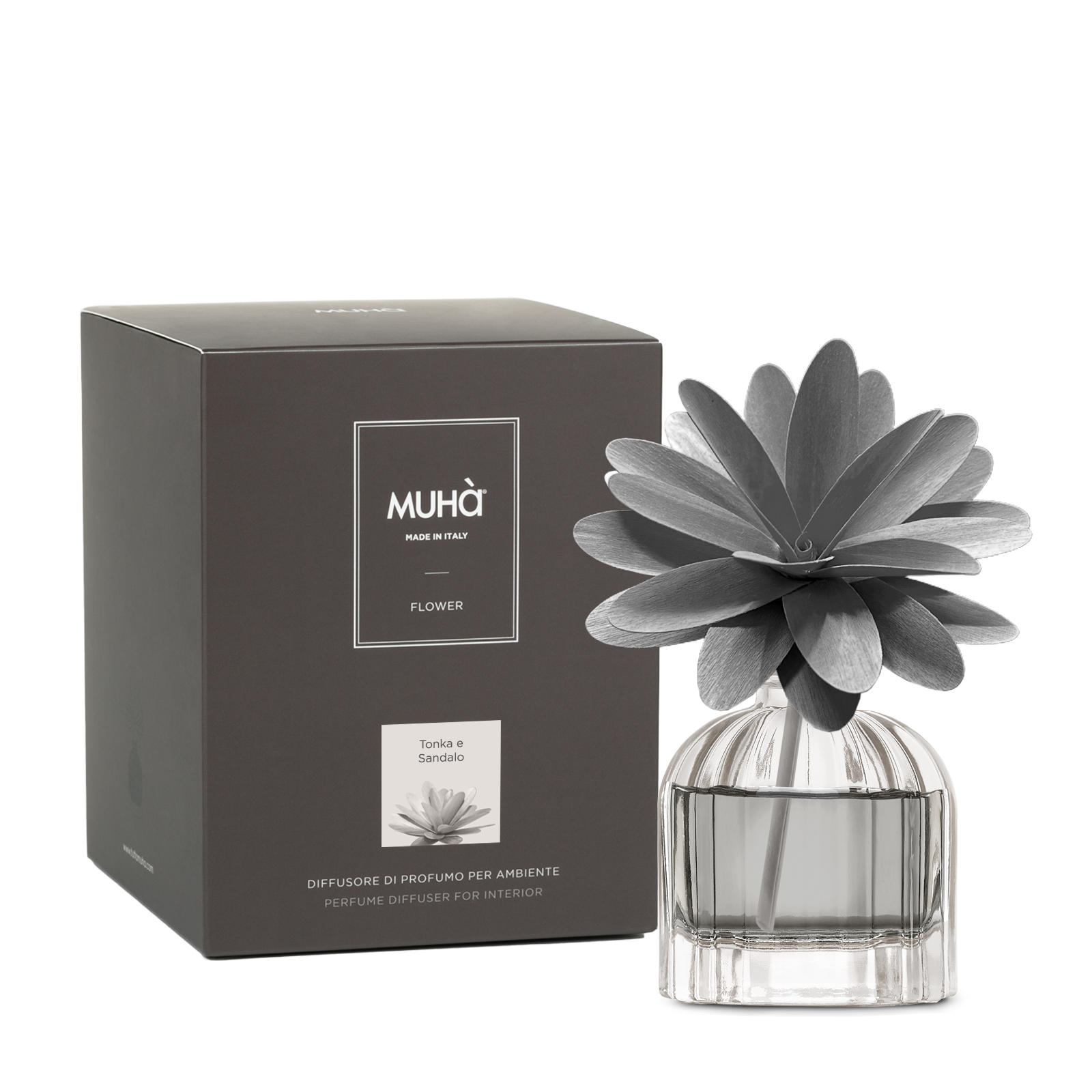 Muhà Geurdiffuser Flower Dark Grey 60ml - Tonka & Sandalwood