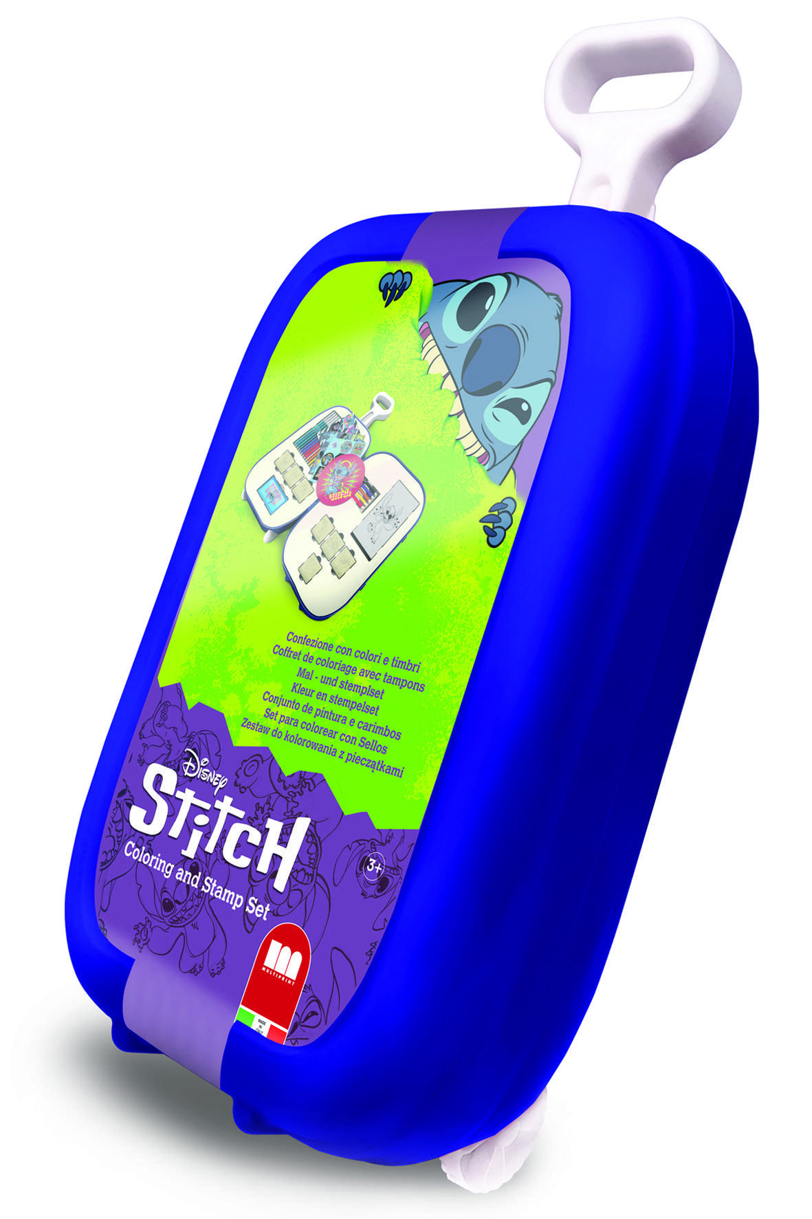 Disney Stitch Trolley met 7 houten stempels, 18 stiften, 5 potloden, stickers,inktkussen