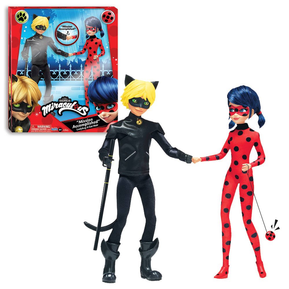 Miraculous, de avonturen van Ladybug 2 poppen 26 cm, Ladybug en Cat Noir