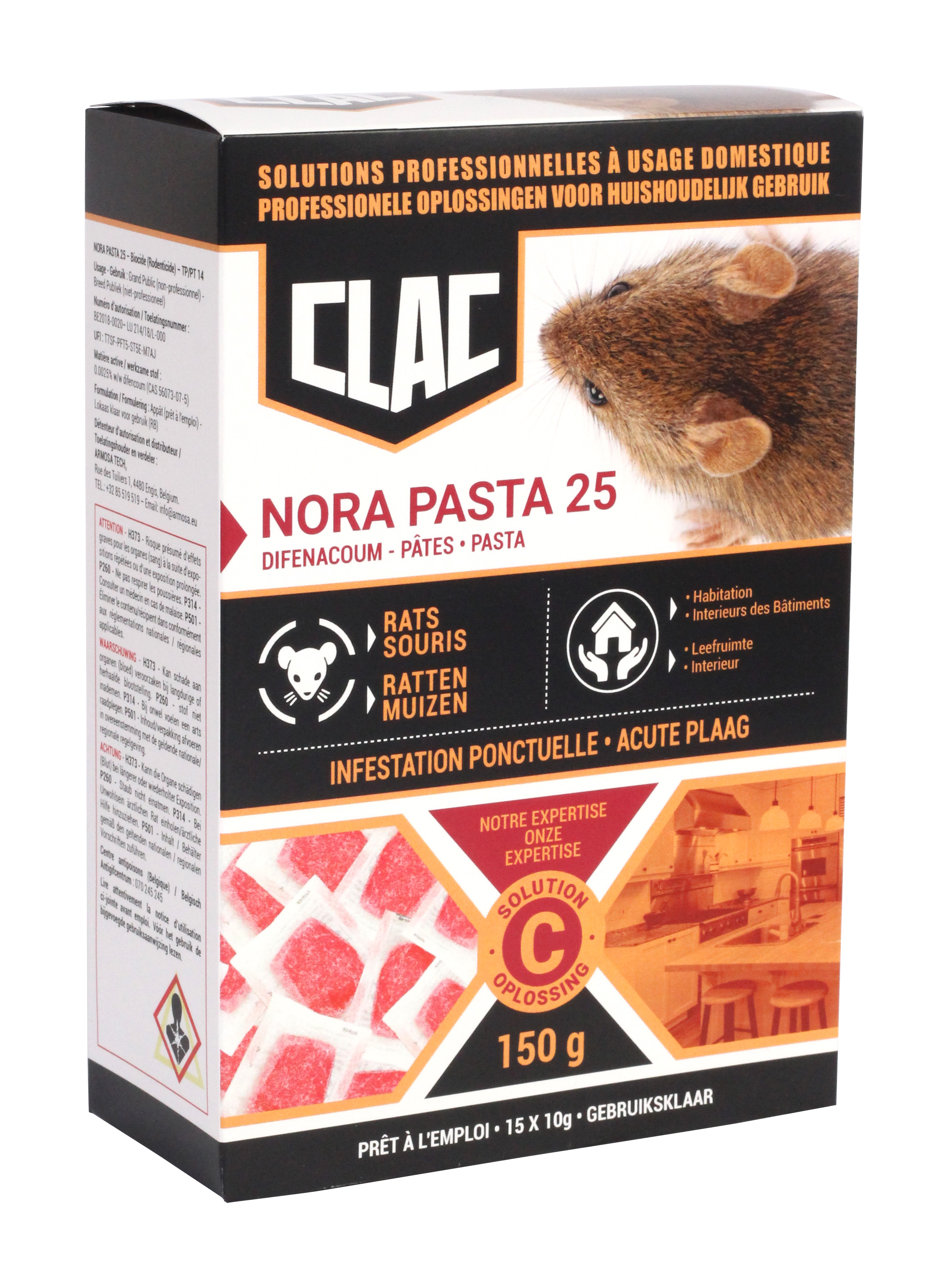 CLAC Nora Pastalokaas 150 g (15x 10 g) tegen Ratten en Muizen