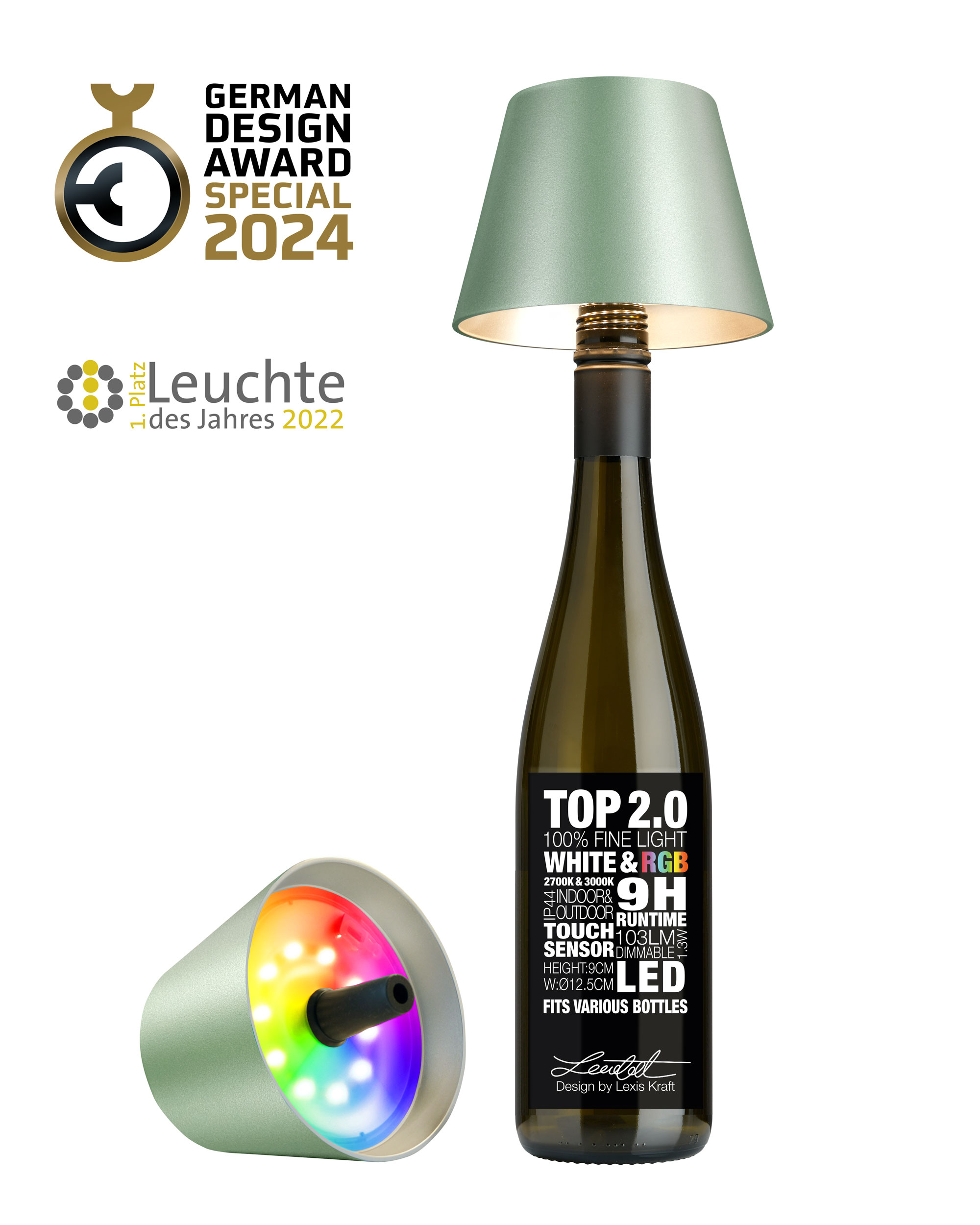 Sompex LED Tafellamp Top 2.0 Green Metallic - 9x12.5 cm - Oplaadbaar via USB-C (incl.) - 1.3 W