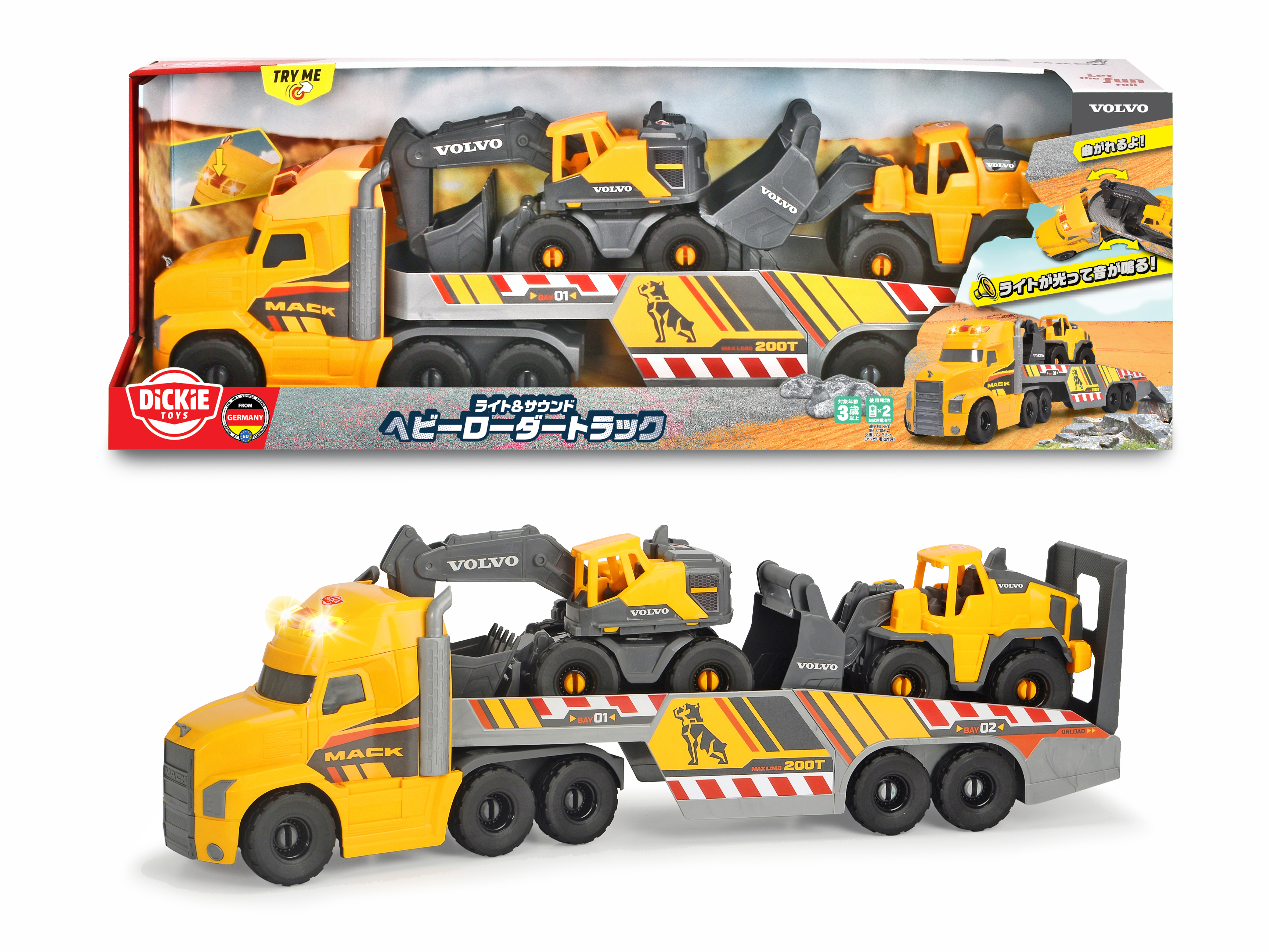 Mack Dieplader met Volvo Graafmachine en Lader; 70 cm, Licht en geluid