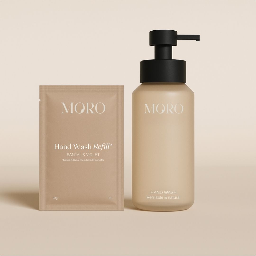 Moro Hand & Body Wash Santal & Violet 250ml - Zand - Fles met 1 Navulling - Poeder tot Gel