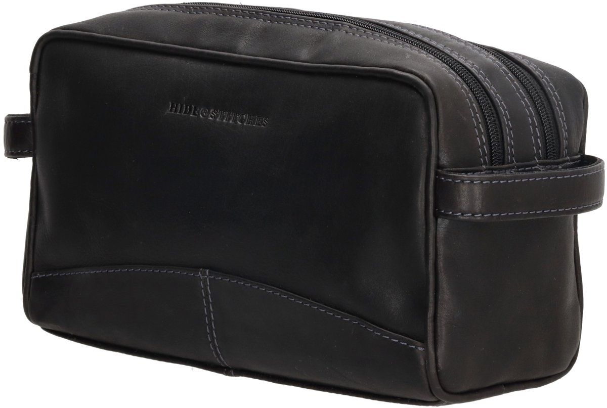 Hide & Stitches Toilettas Japura Zwart - 15x25x8.5 - Leer