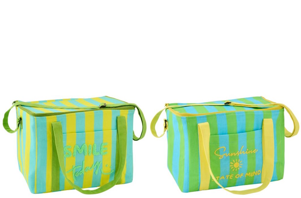 J-Line Lunchtas Sunshine/Lach 33x20x25 cm - Katoen - Gestreept - assorti - prijs per stuk