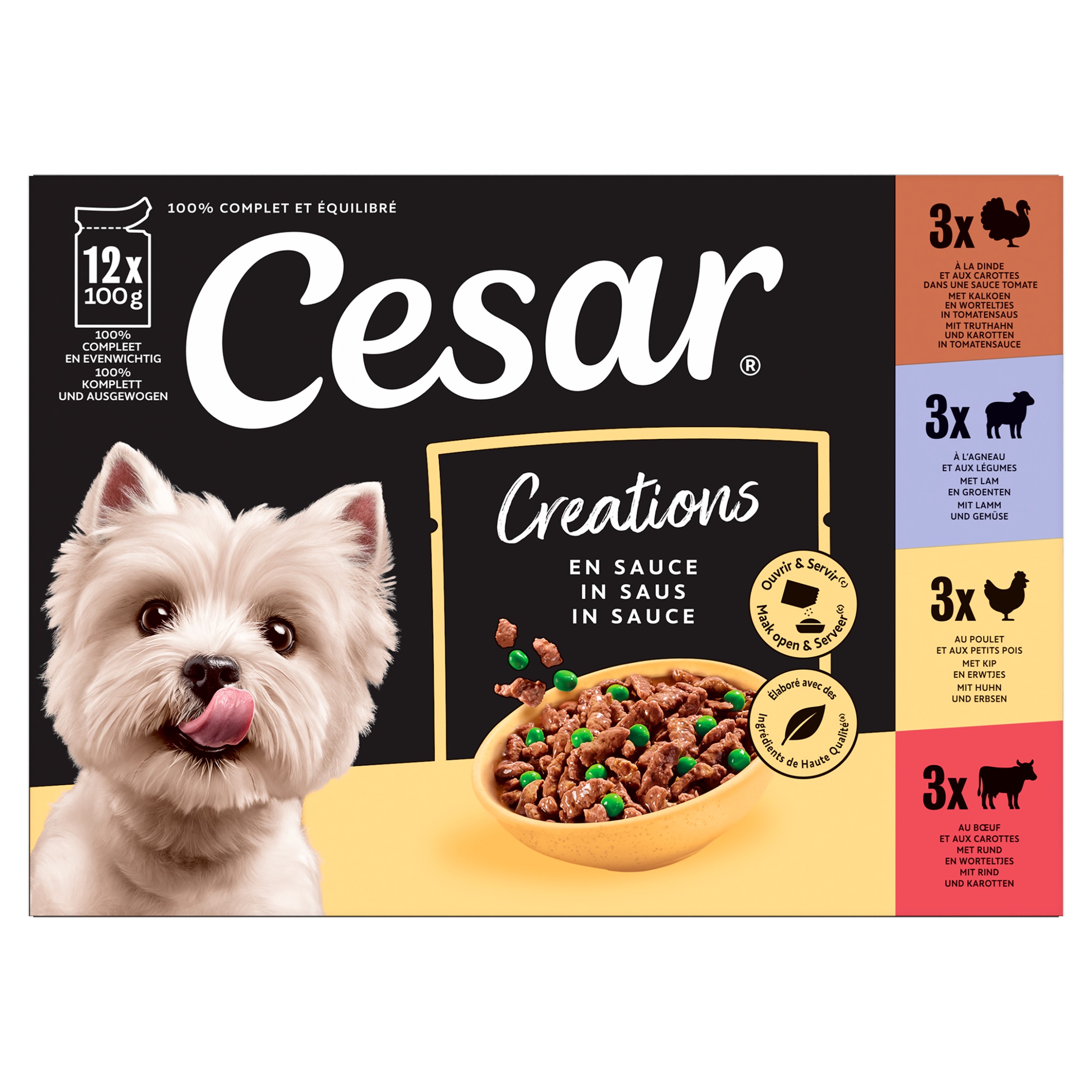 Cesar Pouch 12x 100 g - Rund + Kip + Lam + Kalkoen met Groenten