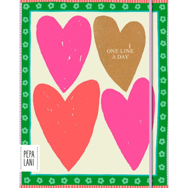 Pepa Lani Notebook Onel Line A Day big Hearts Gold & Pink - 21.5x16.5 cm