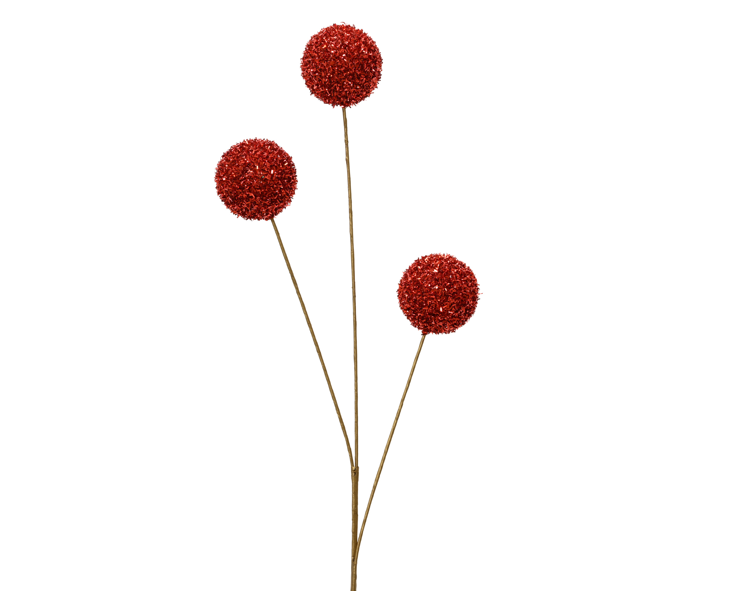 Tak Goud 70cm met 3 Rode Bollen Glitter