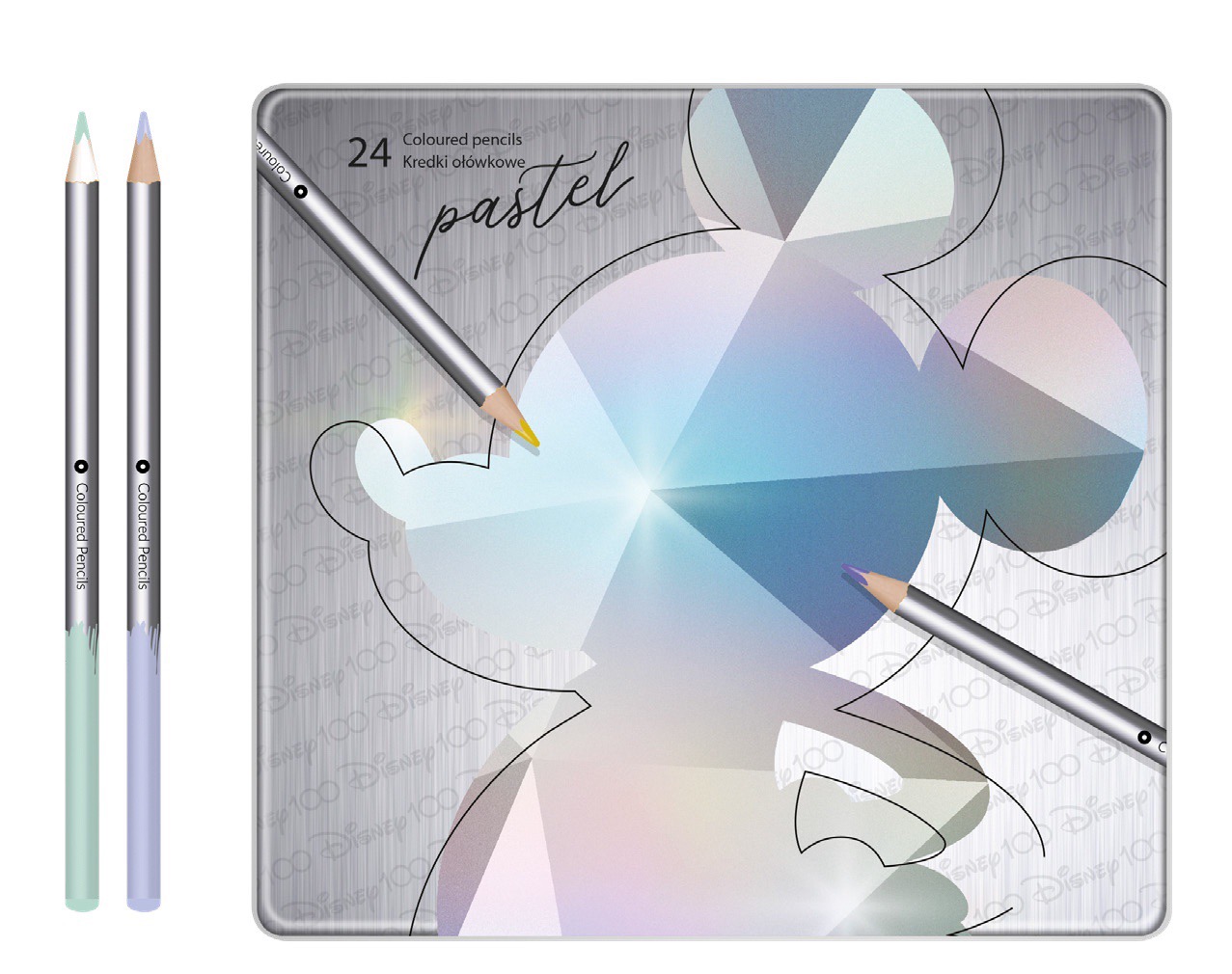 Mickey Mouse Pastel Kleurpotloden Disney 100 - Metalen Box - 24 stuks