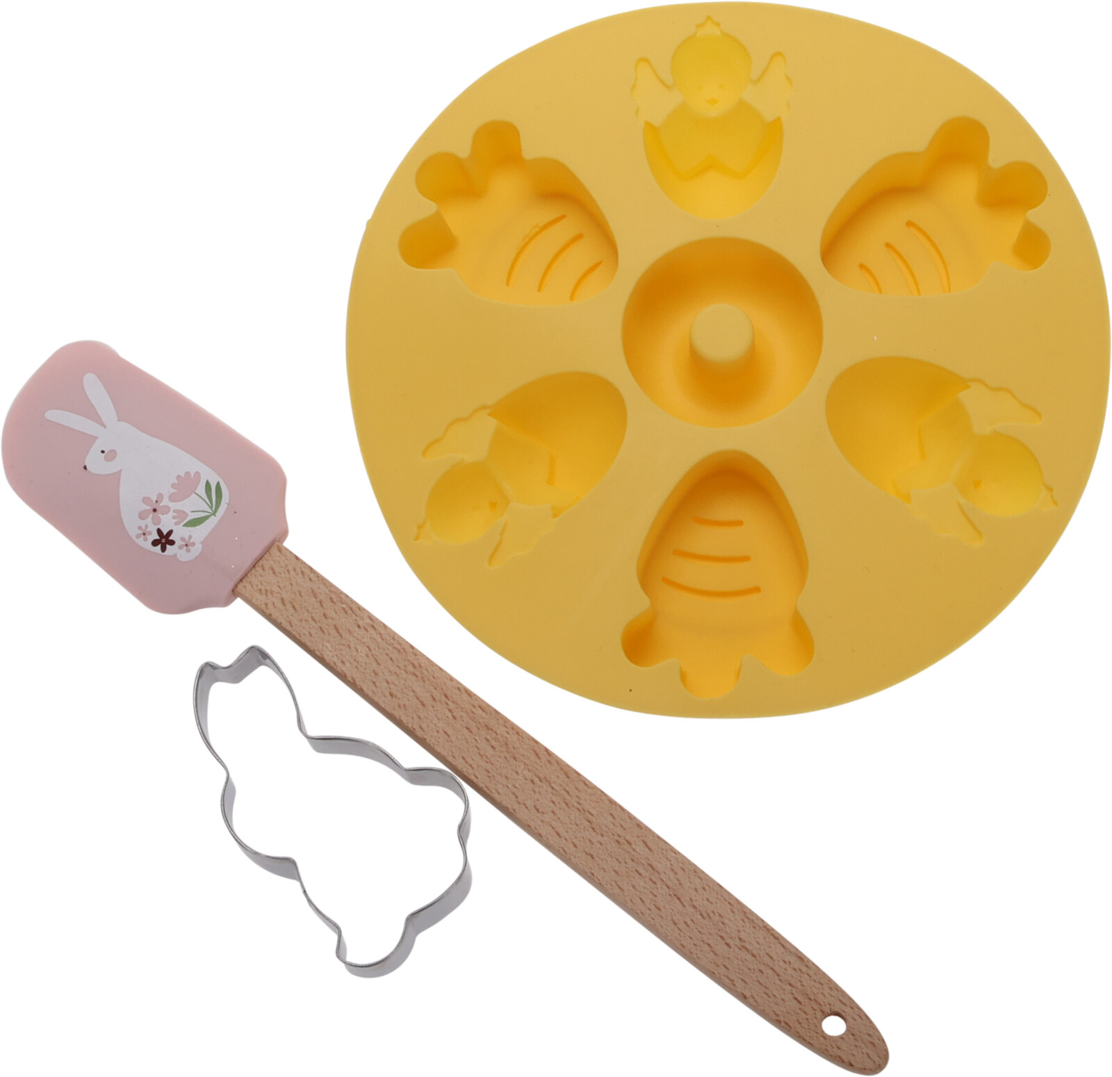 Bakset Pasen 3-delig - Cakevorm/Uitsteekvorm/Spatel - assorti - prijs per set