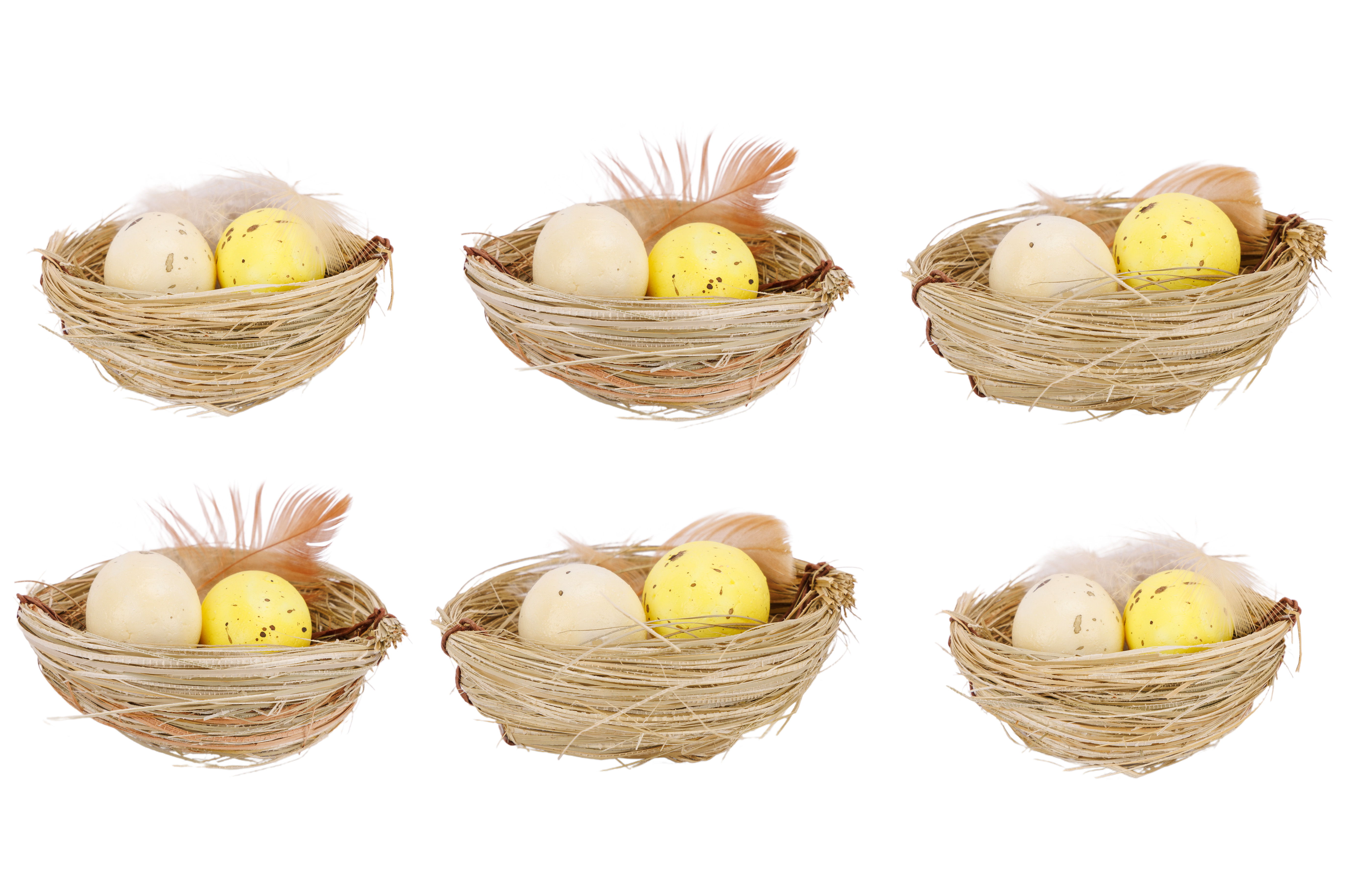 Cosy@Home Vogelnest met 2 Eitjes set 6 stuks 6x6x2 cm