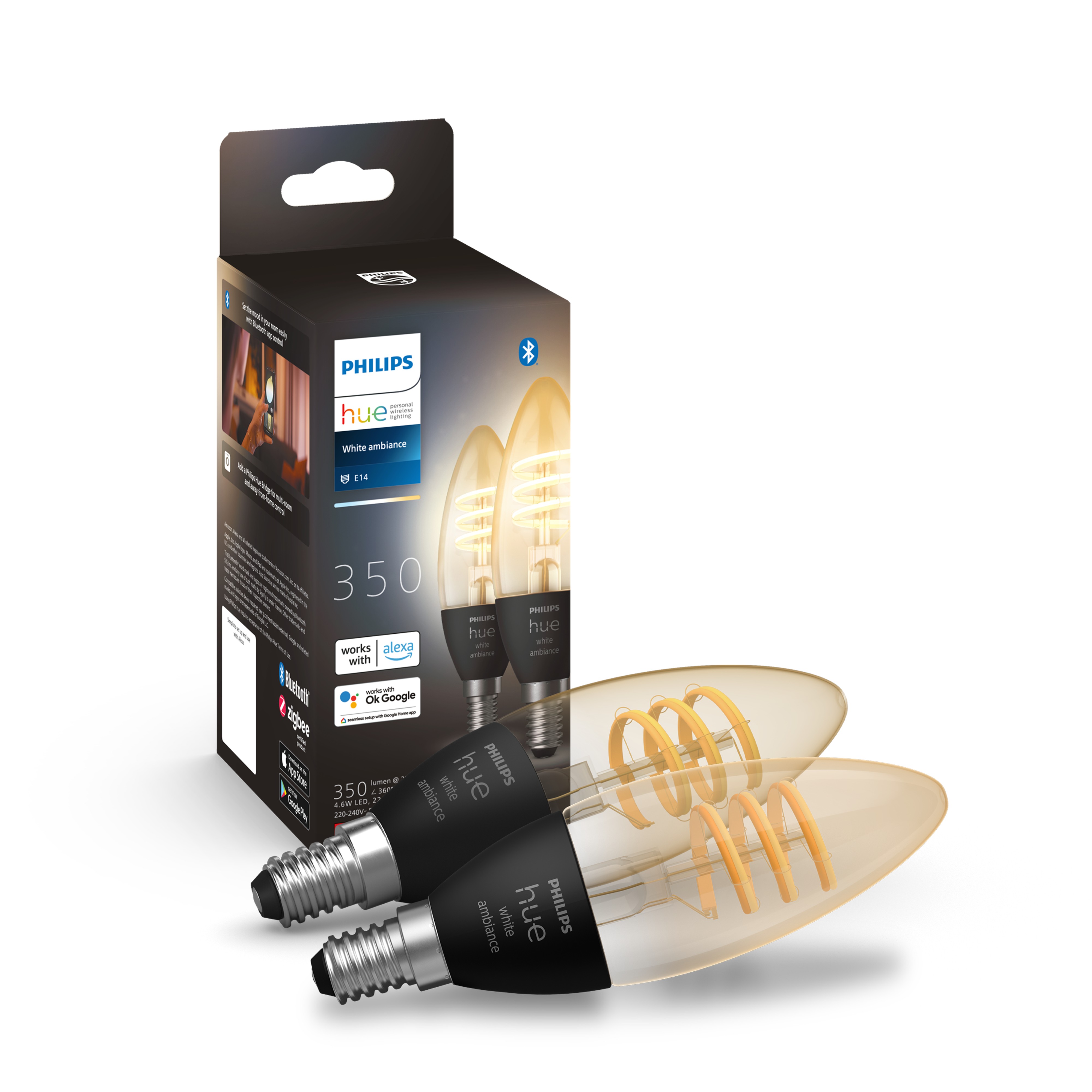 Philips Hue Kaarslamp Spiraal E14 4.6W White Ambiance BT - 2 stuks