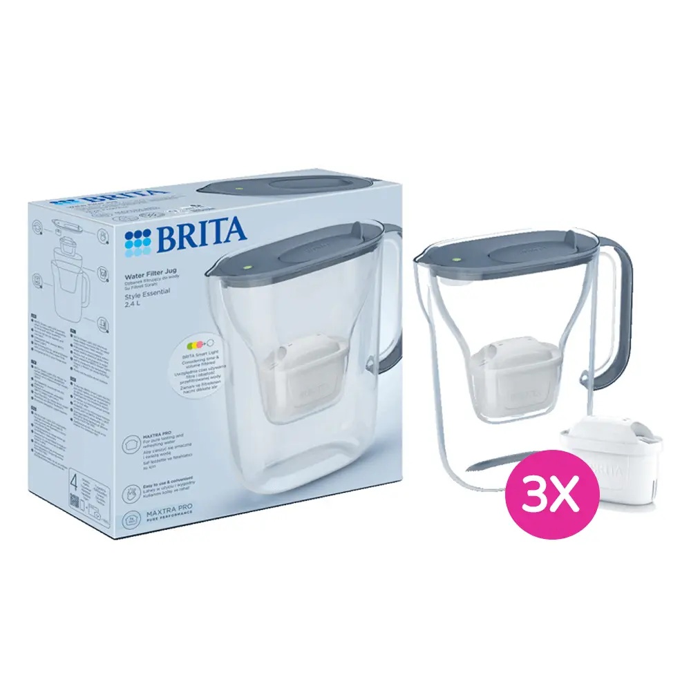Brita Waterfilterkan Style Essential Stone Blue 2.4l met 3 Maxtra Pro Filters