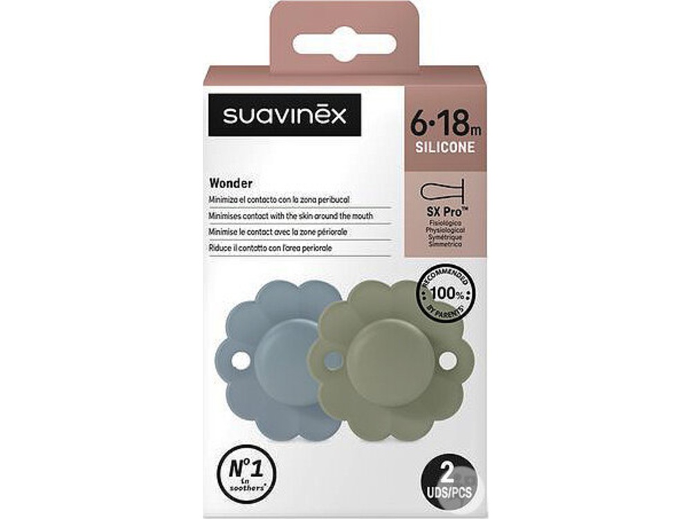 Suavinex Fopspeen SX Pro Wonder Silicone Symmetrisch Donkergroen-Donkerblauw  0-6 maand - 2 stuks