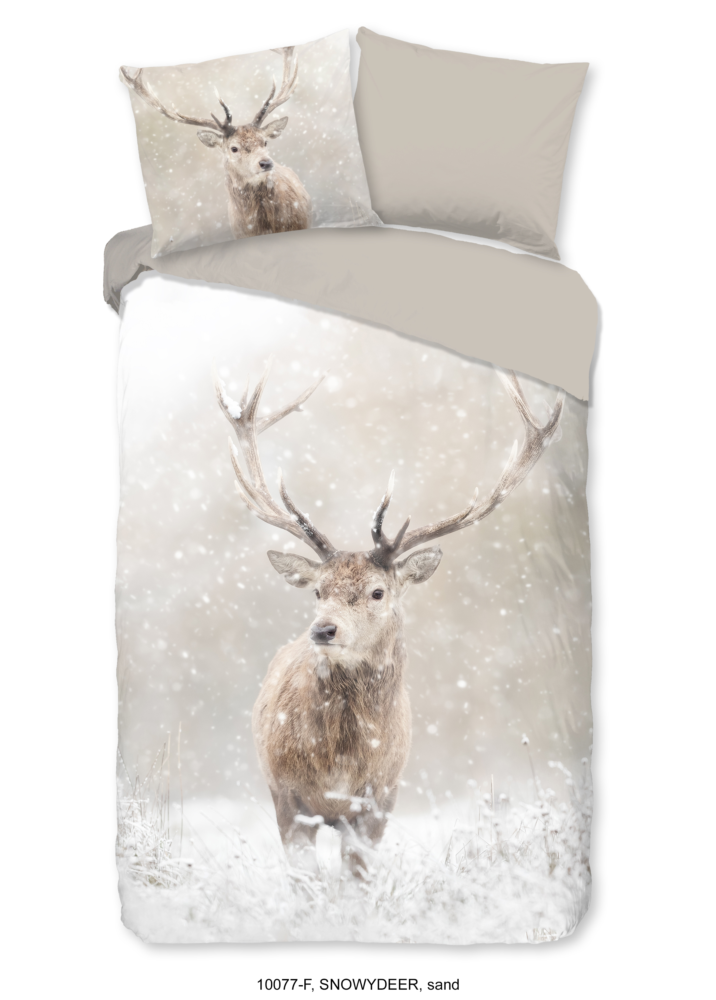 Good Morning Dekbedovertrekset Snowy Deer 200x220 cm Flanel Sand