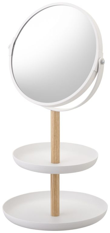 Yamazaki Spiegel Tosca White met Accessoirehouder - 17.5x16x33 cm - 2 Plateaus 13cm/16cm - Staal - Dubbelzijdige Spiegel