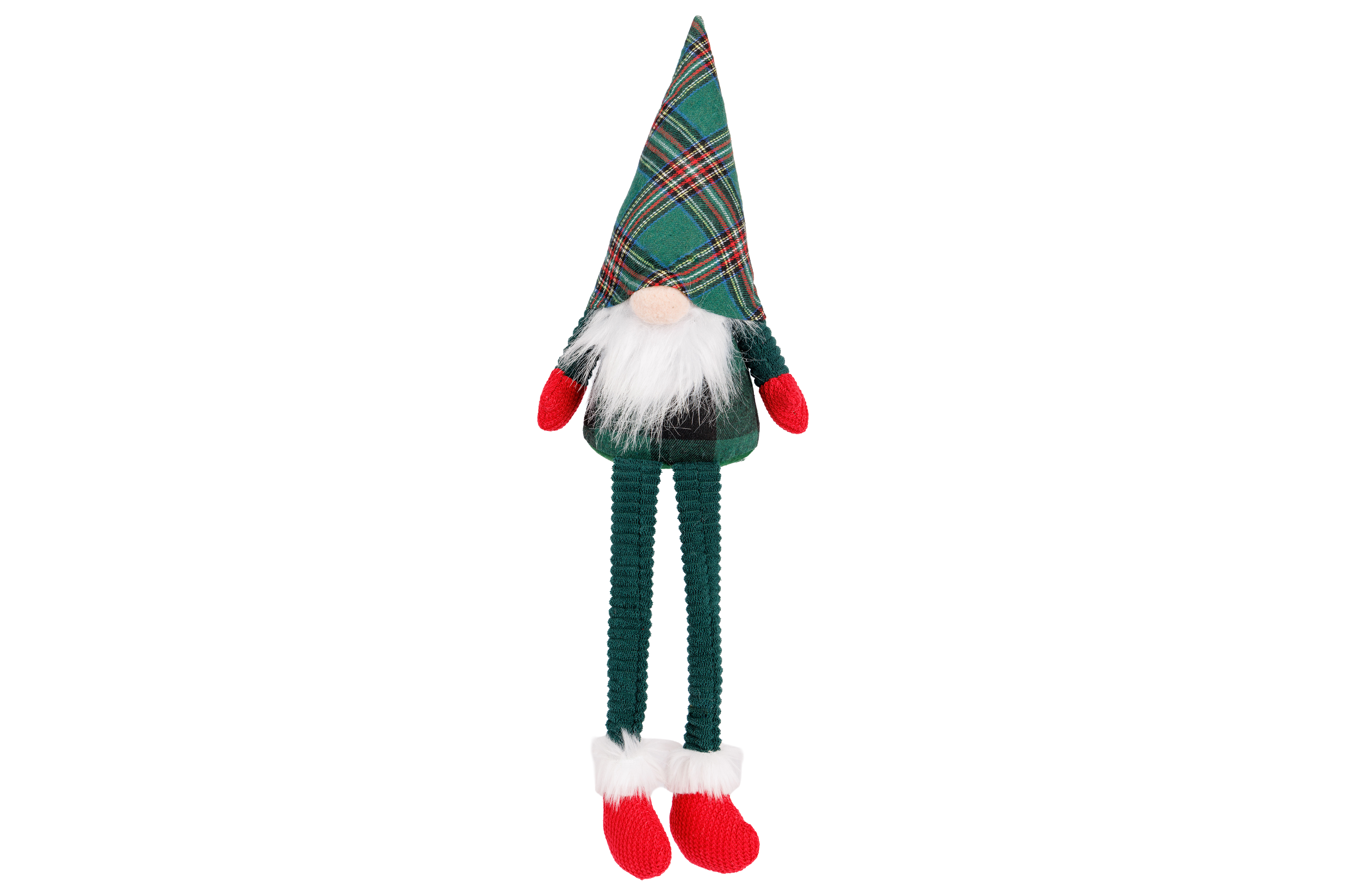 Cosy@Home Gnoom met Groen Geruite Kerstmuts 15x15x30 cm