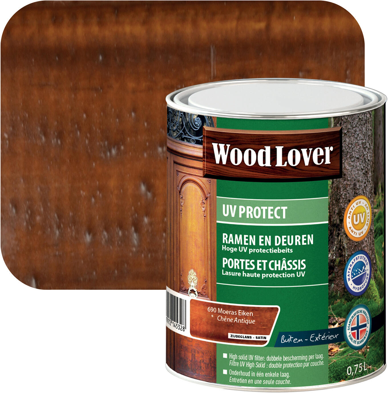 Woodlover Protech UV Satin 0.75 l Moeras Eiken