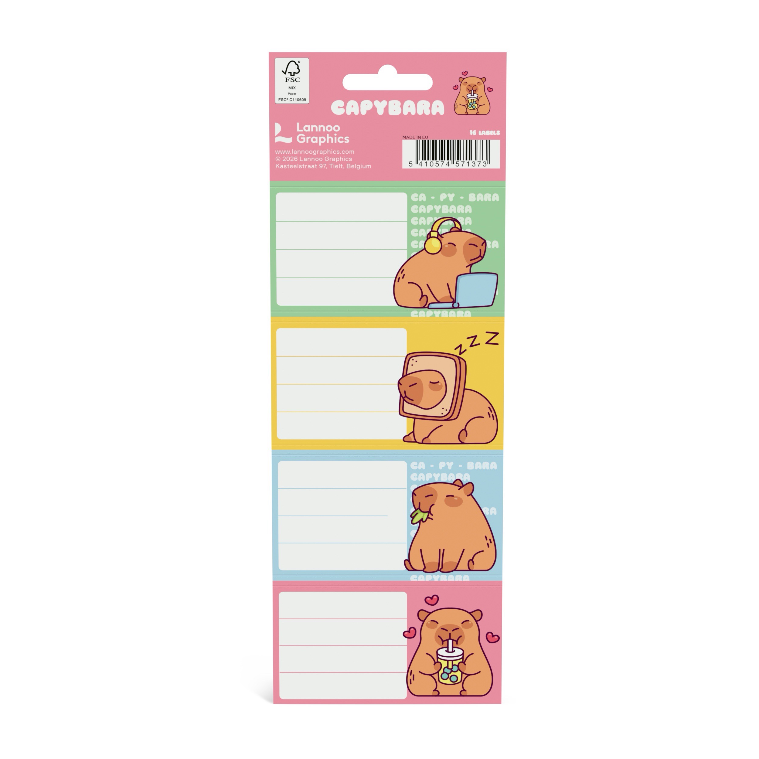 Capybara Schooletiketten 16 stuks