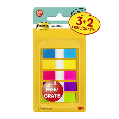 Post-It by 3M Index Smal 12x43 mm 3+2 gratis - 20 tab/kleur