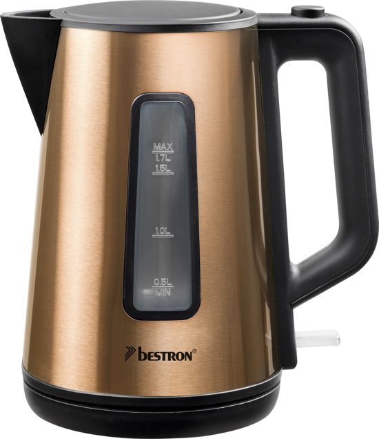Bestron Waterkoker AWK1000CO, 1.7 Liter 2200 Watt, Snoerloos, Inox koper kleur