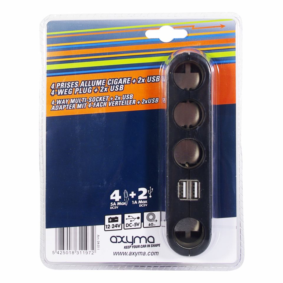 Axyma 4-weg plug + 2x Usb-A