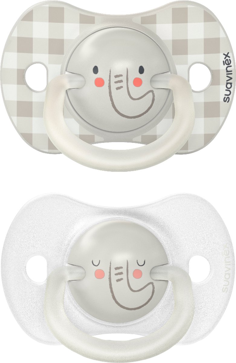 Suavinex Fopspeen SX Pro Night&Day Silicone symmetrisch - 6-18 maand - Olifant - 2 stuks