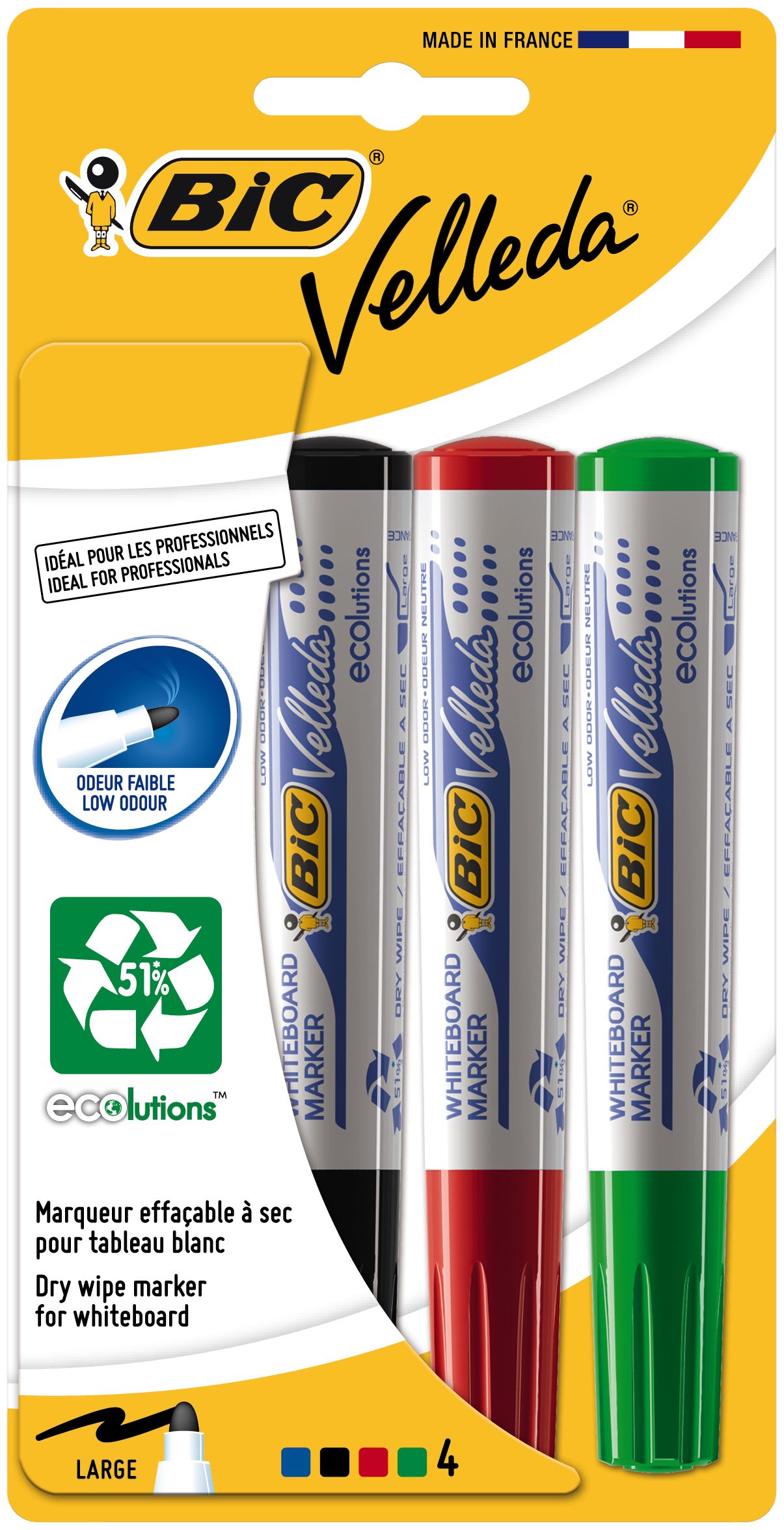 BIC Velleda 1701 Ecolutions 4stuks Large - assorti - Blister