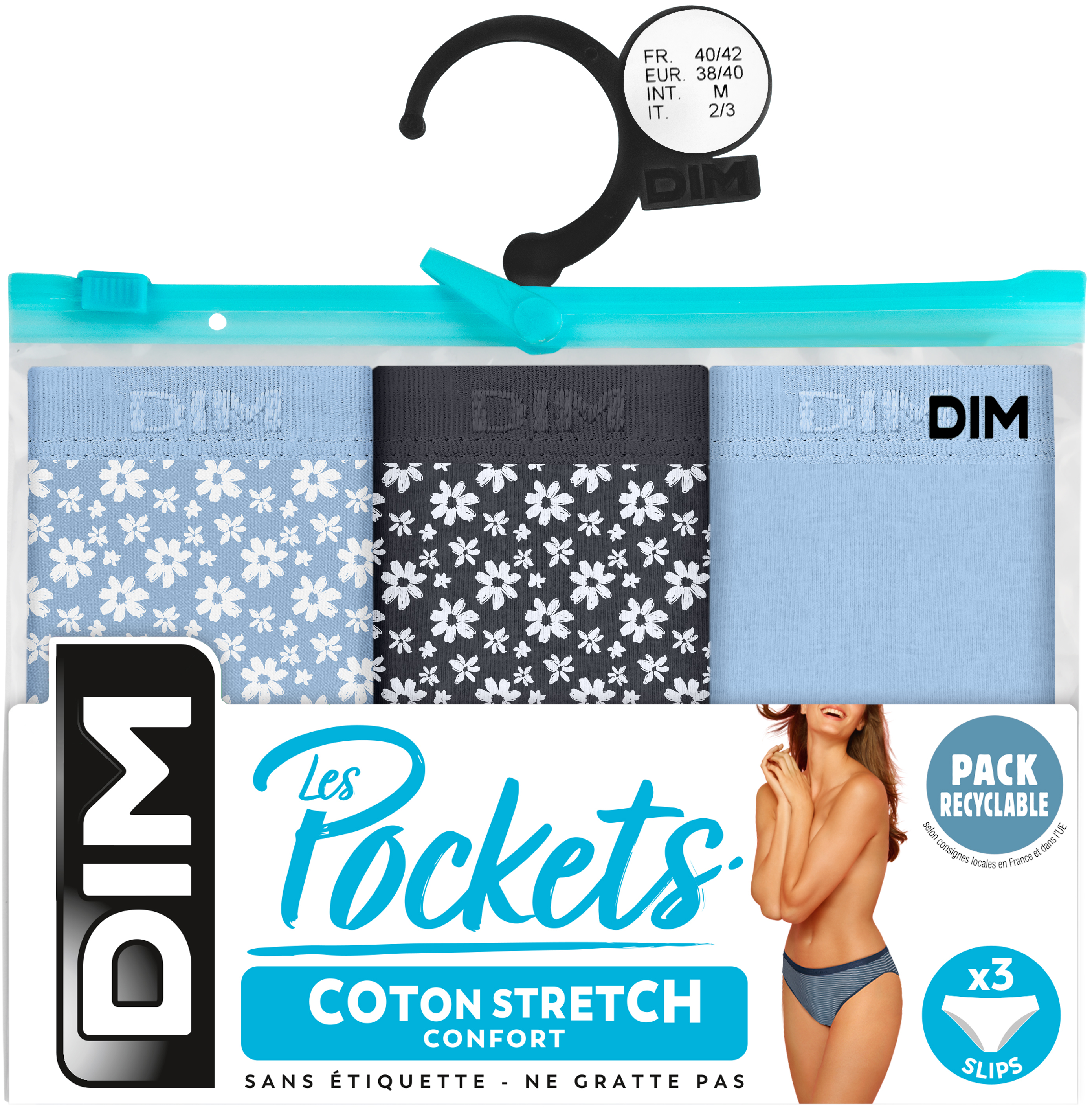 Dim Slip Dames Pockets 3 stuks Lot Sunday Bloom - maat 42/44