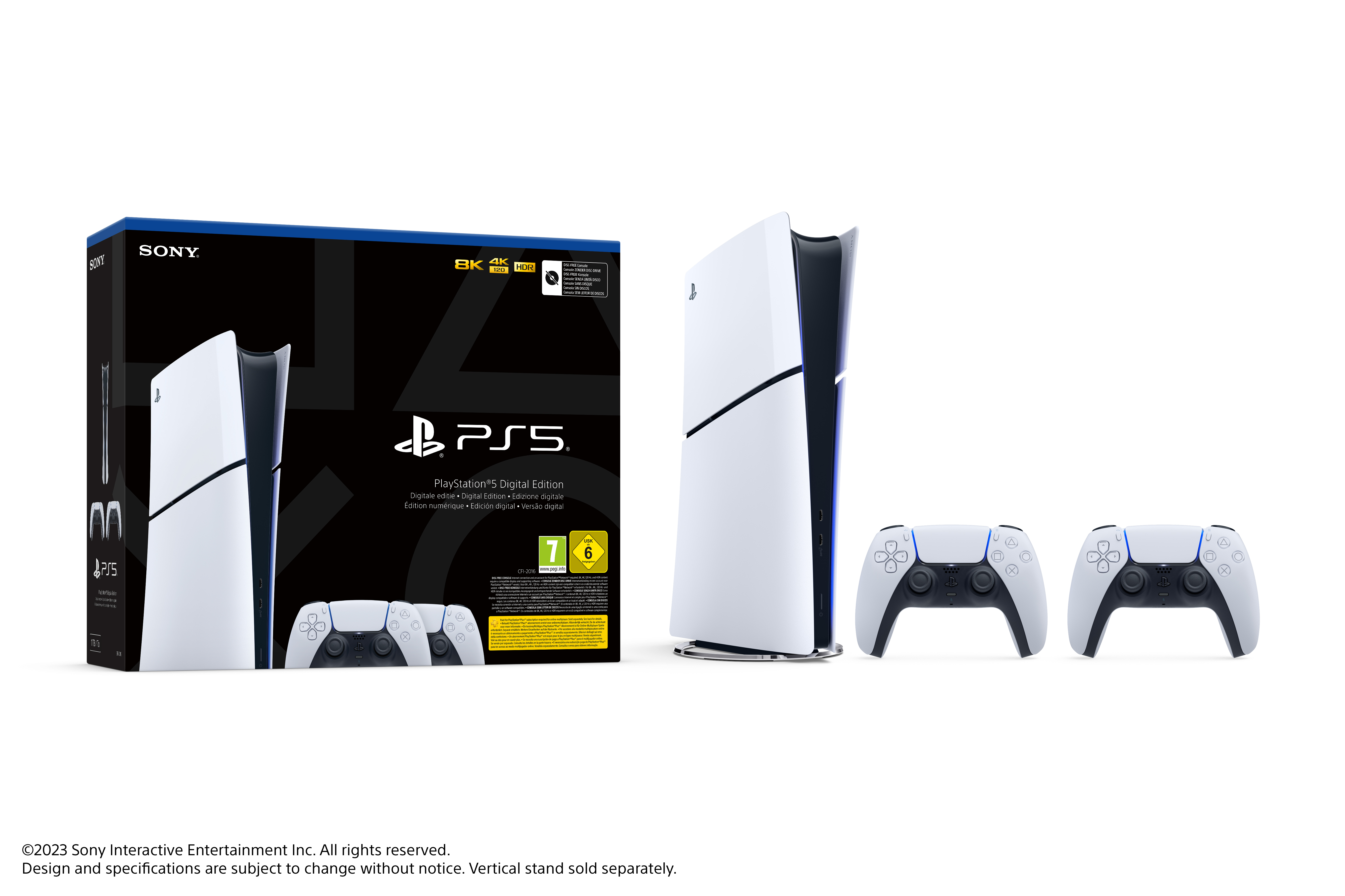 PS5 Console Digitaal Slim + 2 DualSense Draadloze Controllers - White